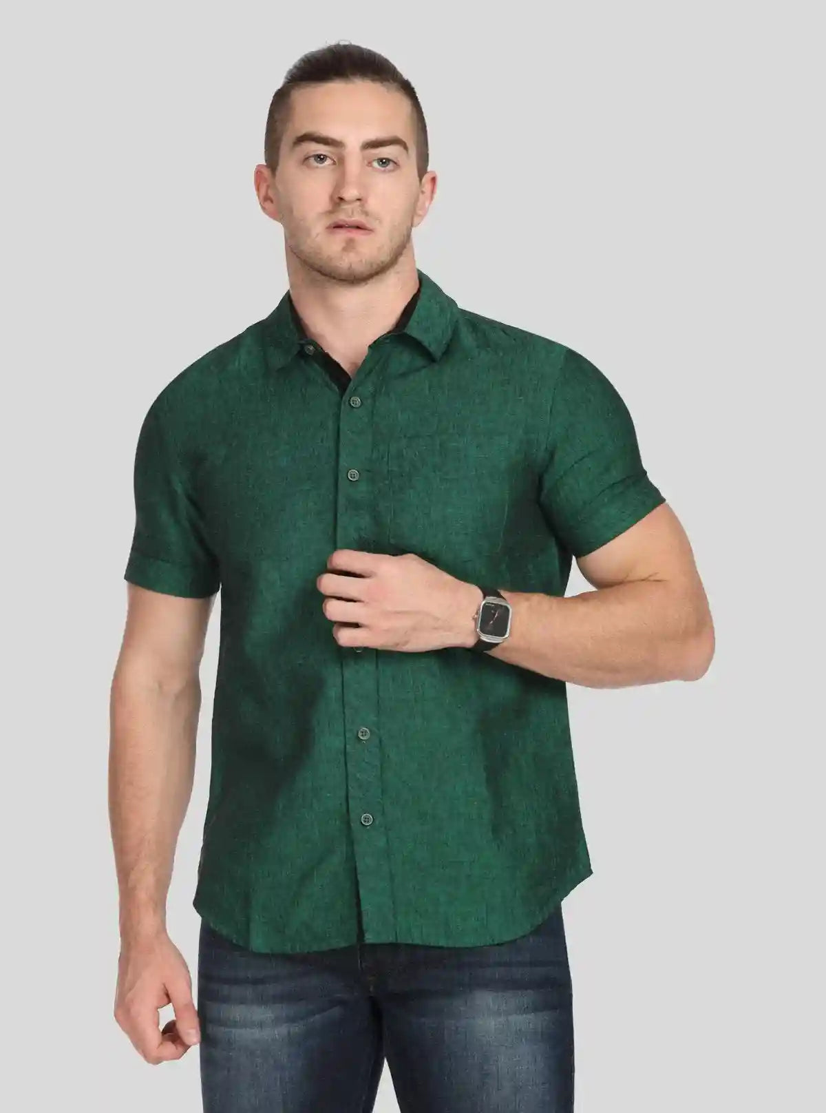 Men's Green Linen Blended Shirt Breezy, Earthy & Smart Casual — free download