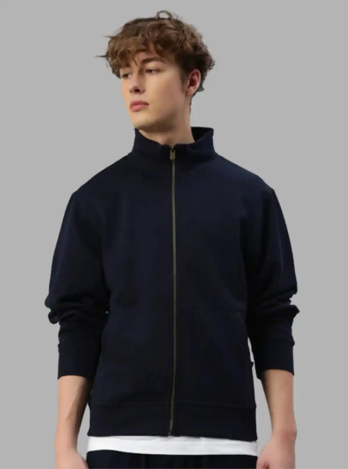 Men’s Navy Full Zipper Cardigan – Sleek Warmth with Everyday Versatility