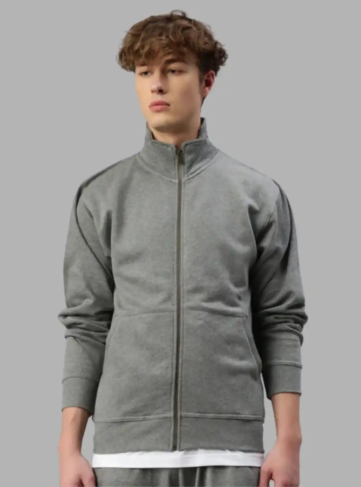 Men’s Grey Melange Full Zipper Cardigan – Timeless Comfort & Versatility