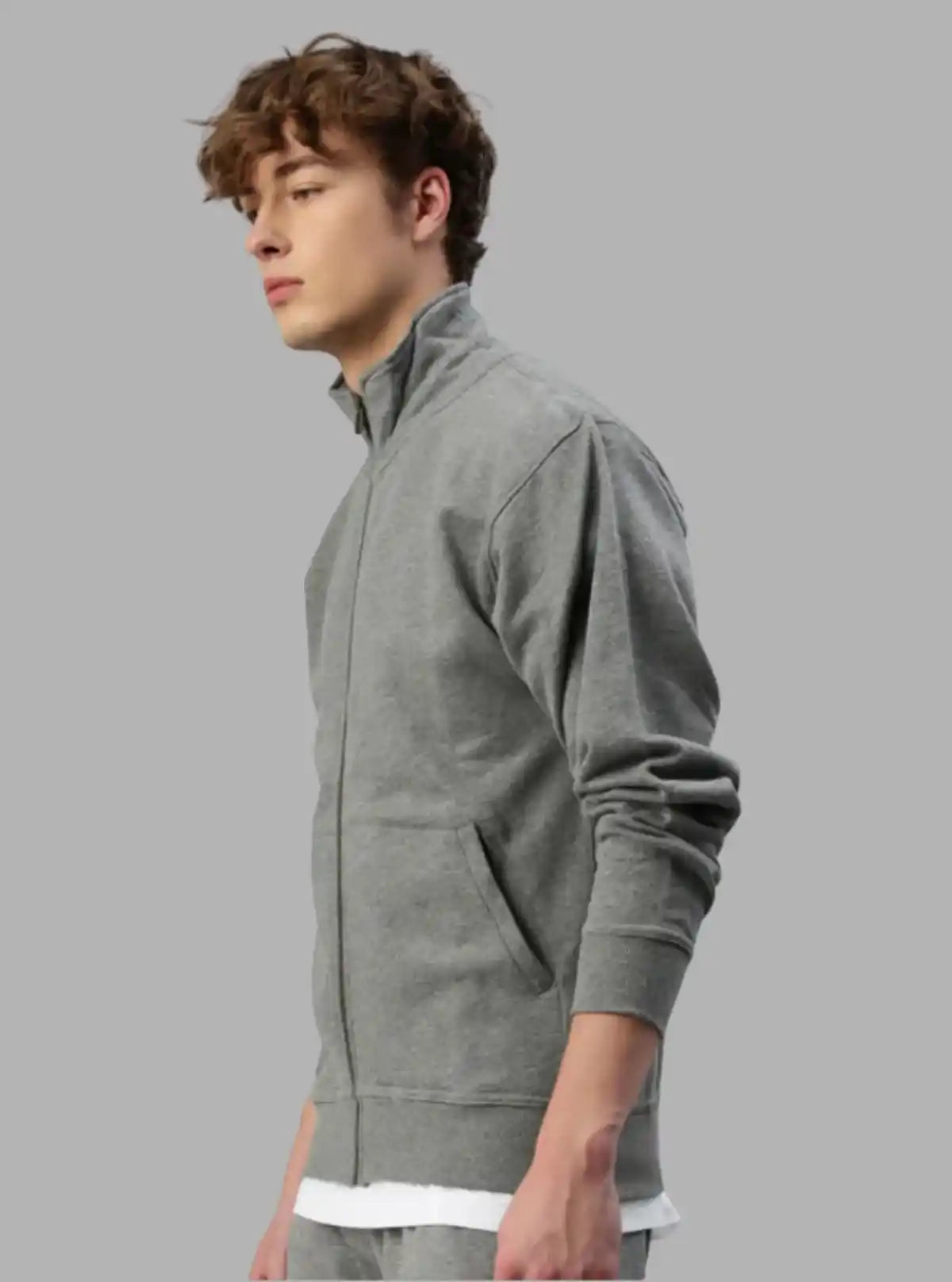 Men’s Grey Melange Full Zipper Cardigan – Timeless Comfort & Versatility