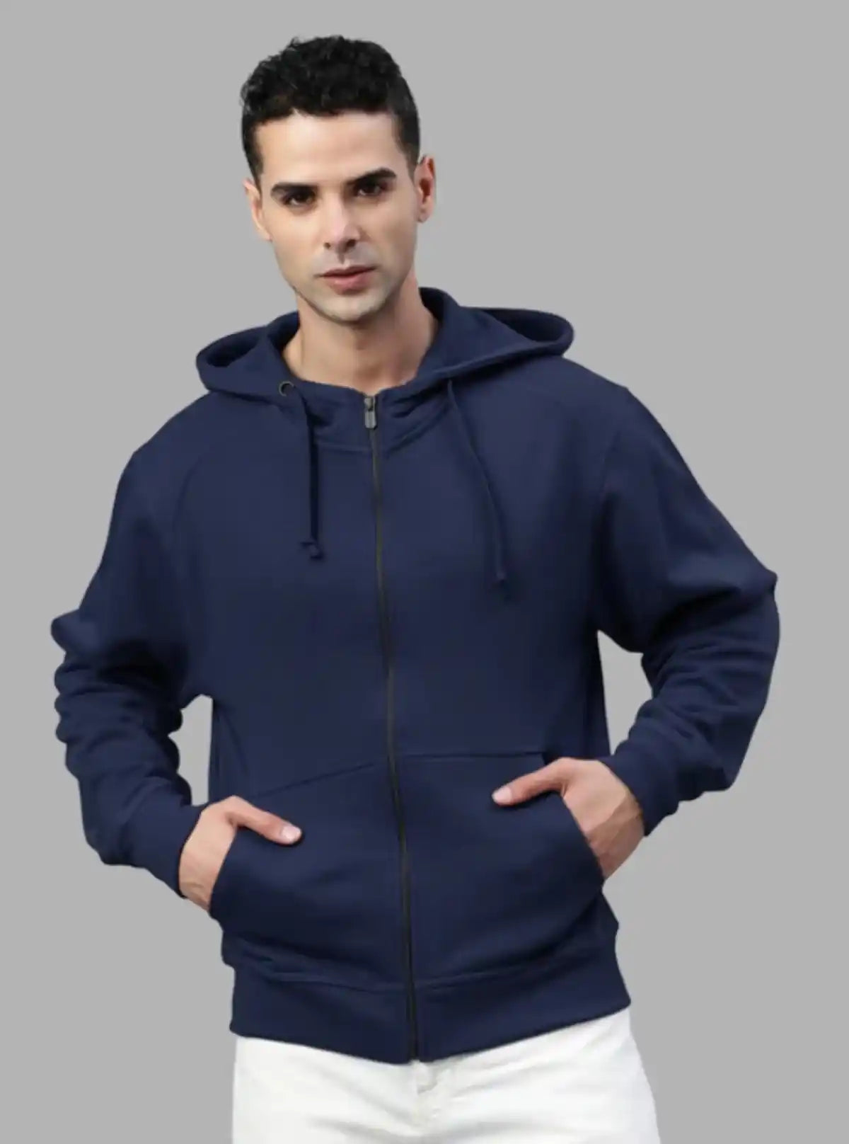 Men’s Navy Hooded Zipper Sweatshirt – Classic Zip-Up Everyday Essential