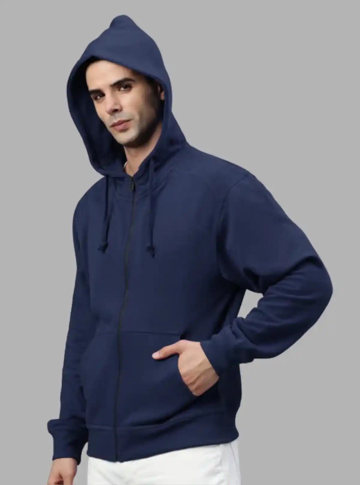 Men’s Navy Hooded Zipper Sweatshirt – Classic Zip-Up Everyday Essential