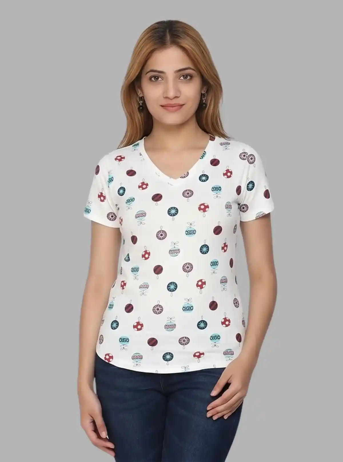Women’s Classic White Printed Cotton Jersey Top – Casual Chic by Boer and Fitch