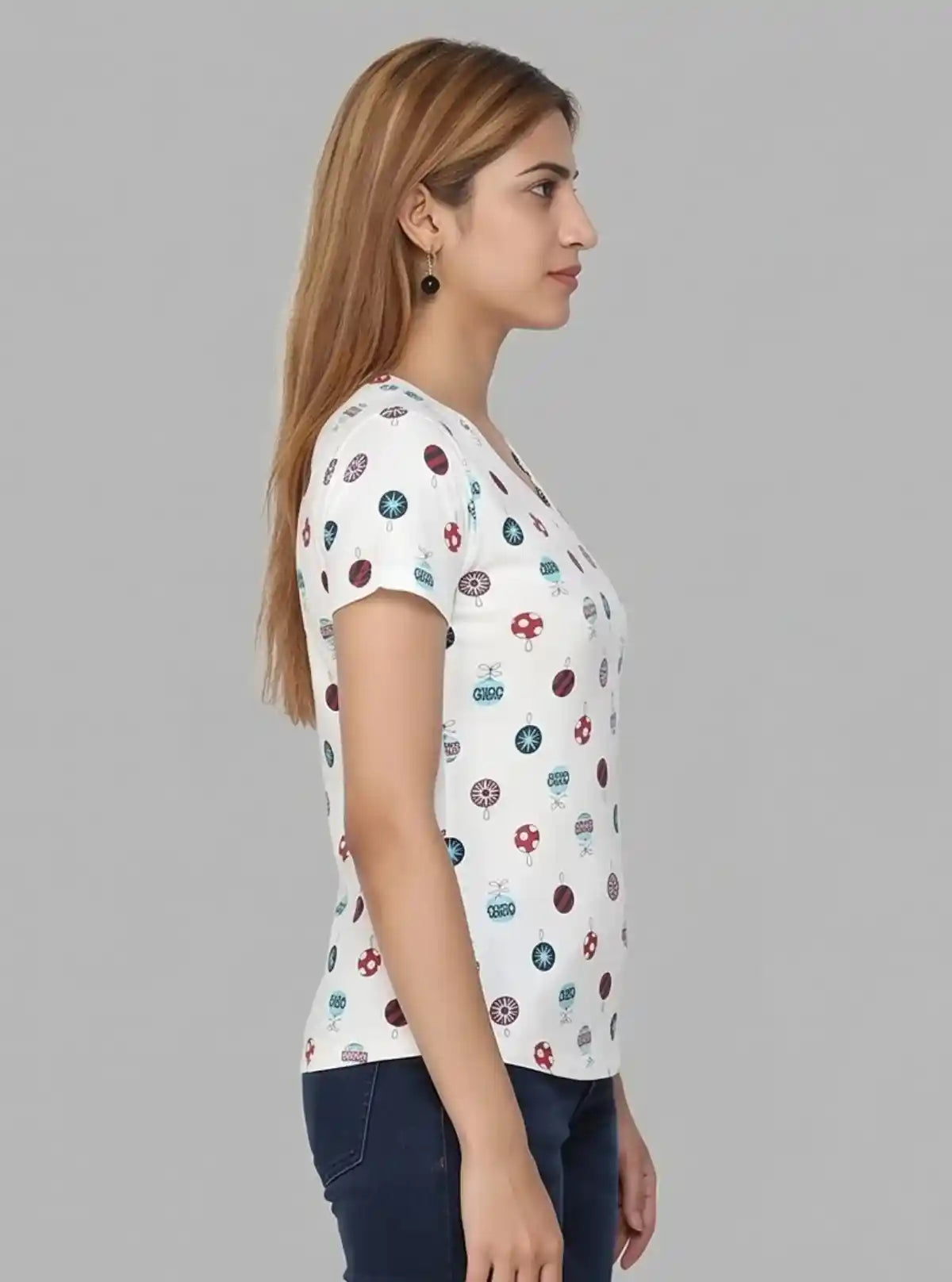 Women’s Classic White Printed Cotton Jersey Top – Casual Chic by Boer and Fitch