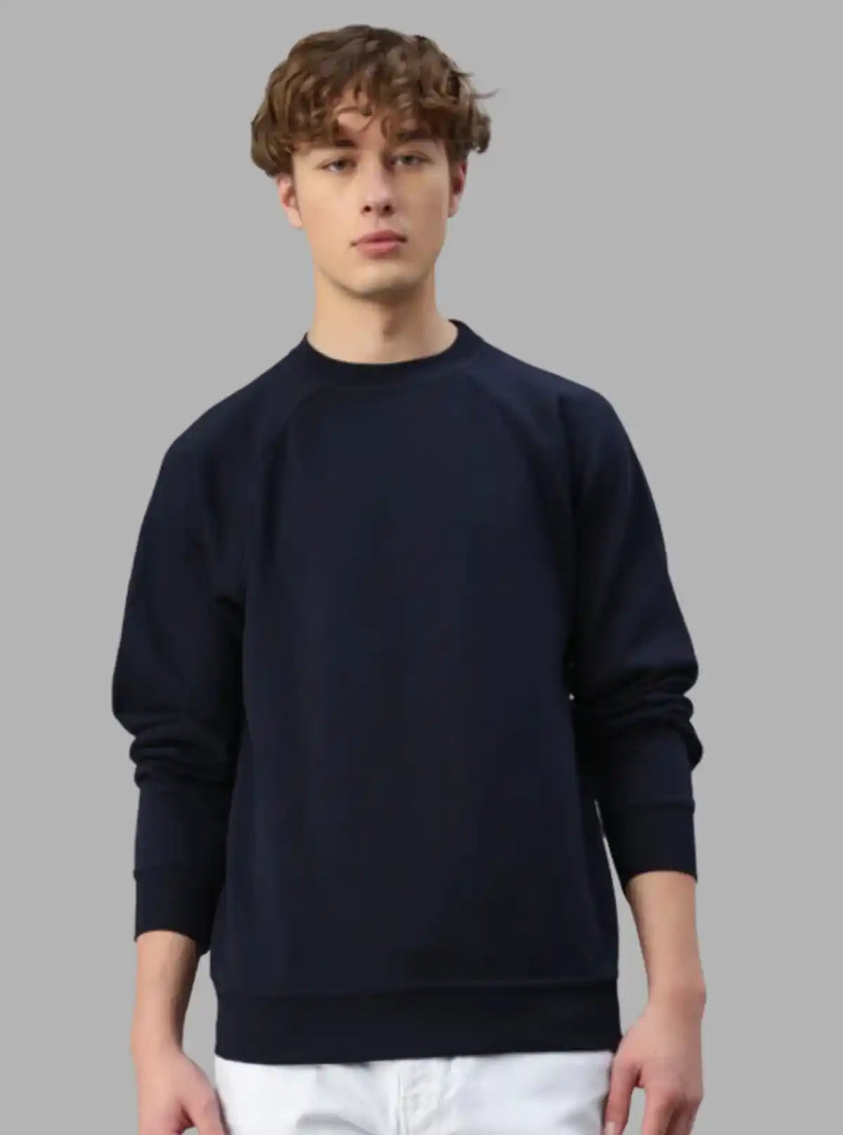 Men’s Navy Garment Dyed Sweatshirt – Classic Fit with Washed Elegance
