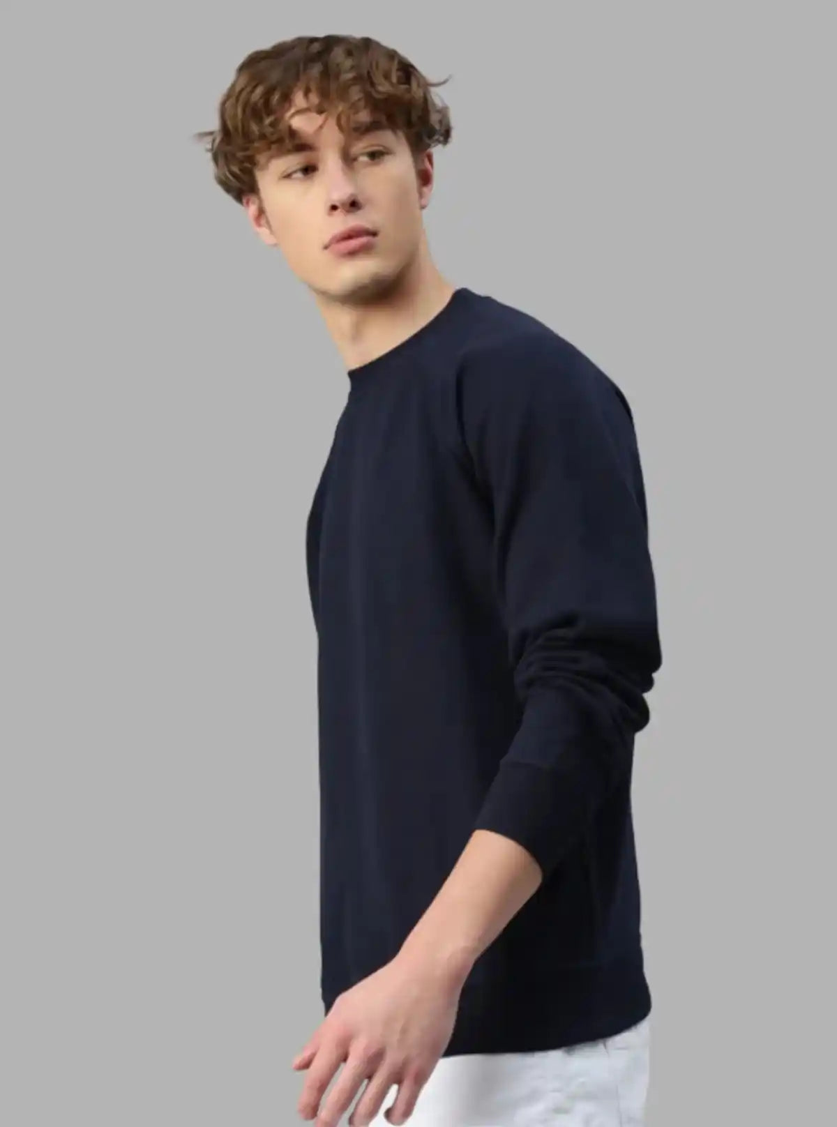Men’s Navy Garment Dyed Sweatshirt – Classic Fit with Washed Elegance
