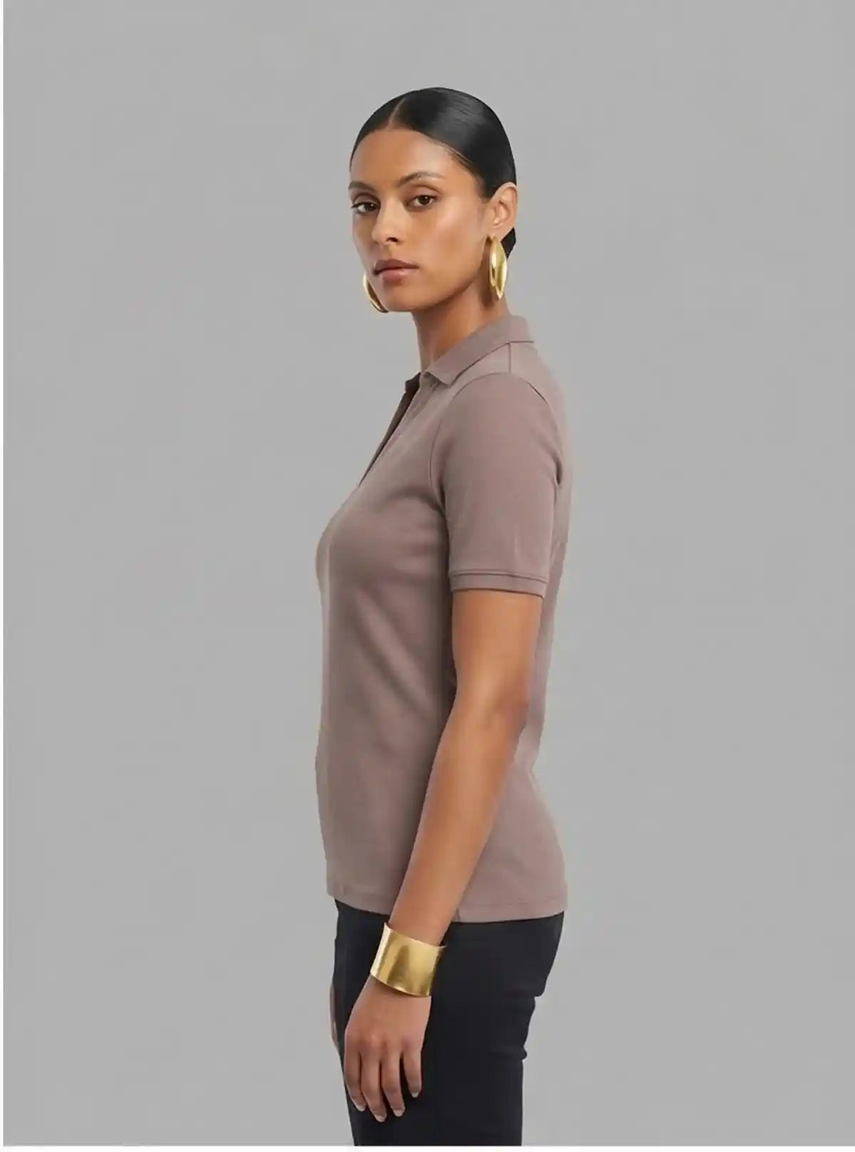 Women’s Brown Polo Collar Cotton Elastane Short Sleeve Top | Boer & Fitch