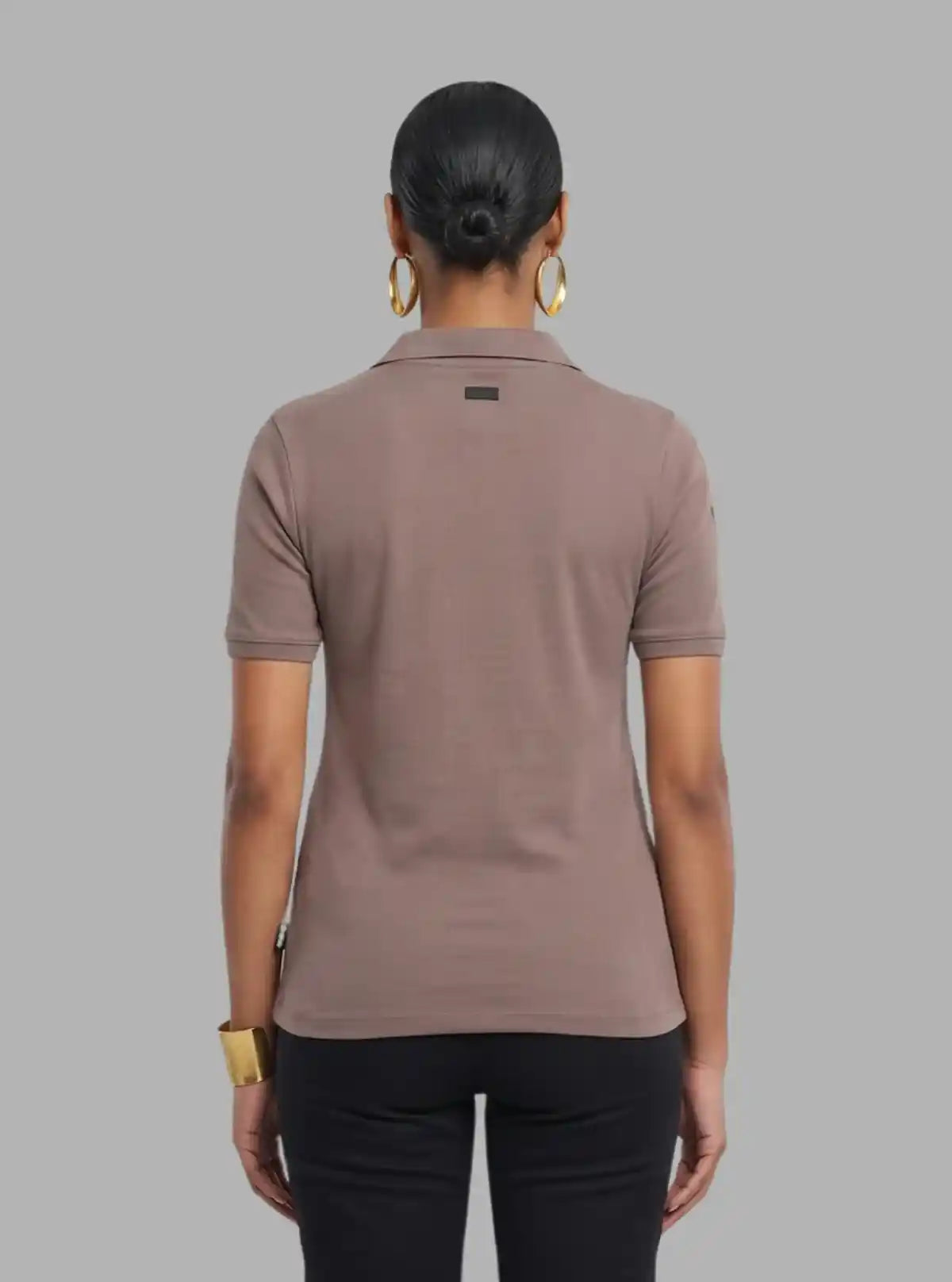Women’s Brown Polo Collar Cotton Elastane Short Sleeve Top | Boer & Fitch