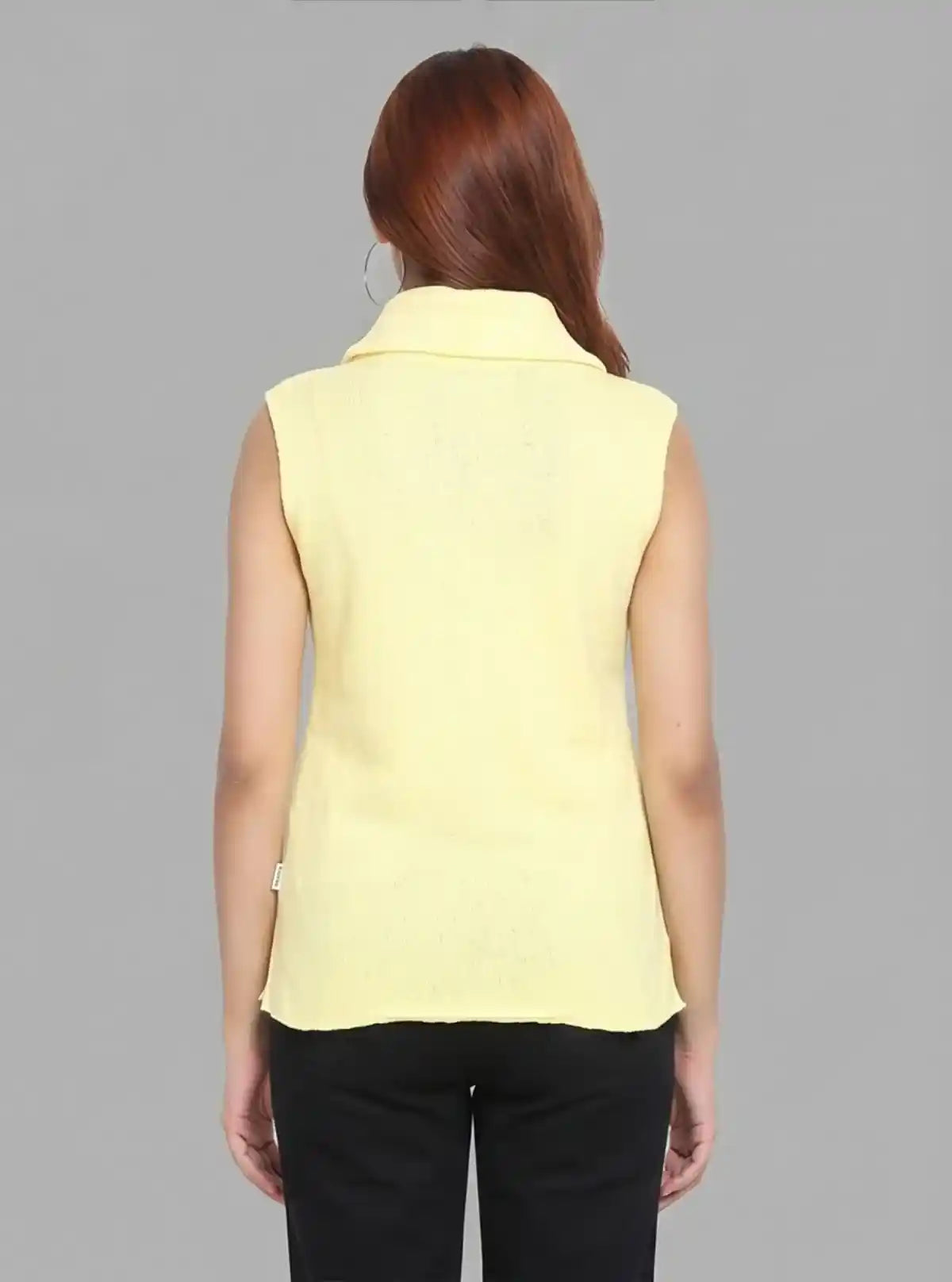 Women’s Yellow Sleeveless Turtle Neck Ribbed Cotton Top