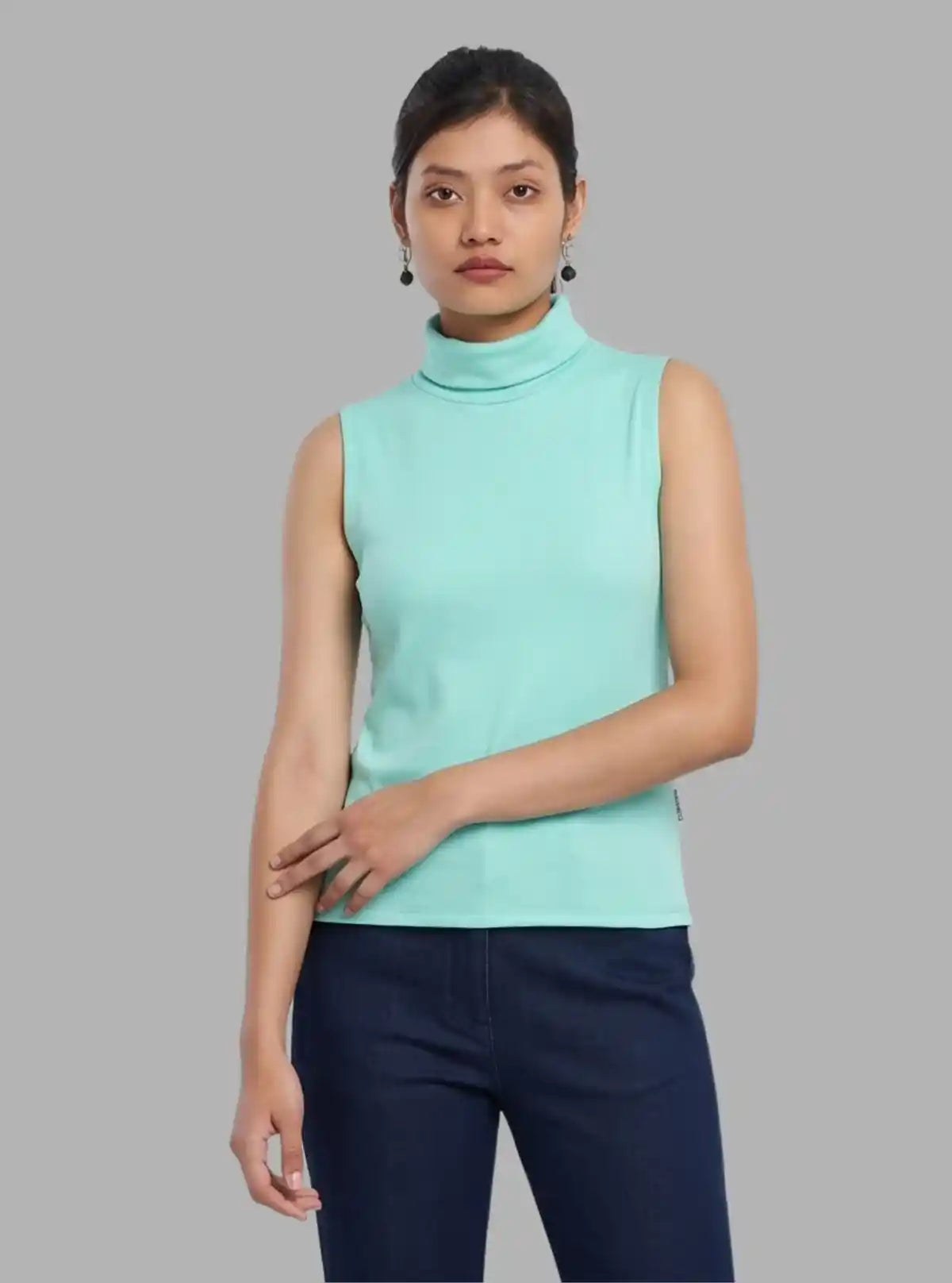 Women’s Blue Roll On Neck Sleeveless Top – Boer and Fitch