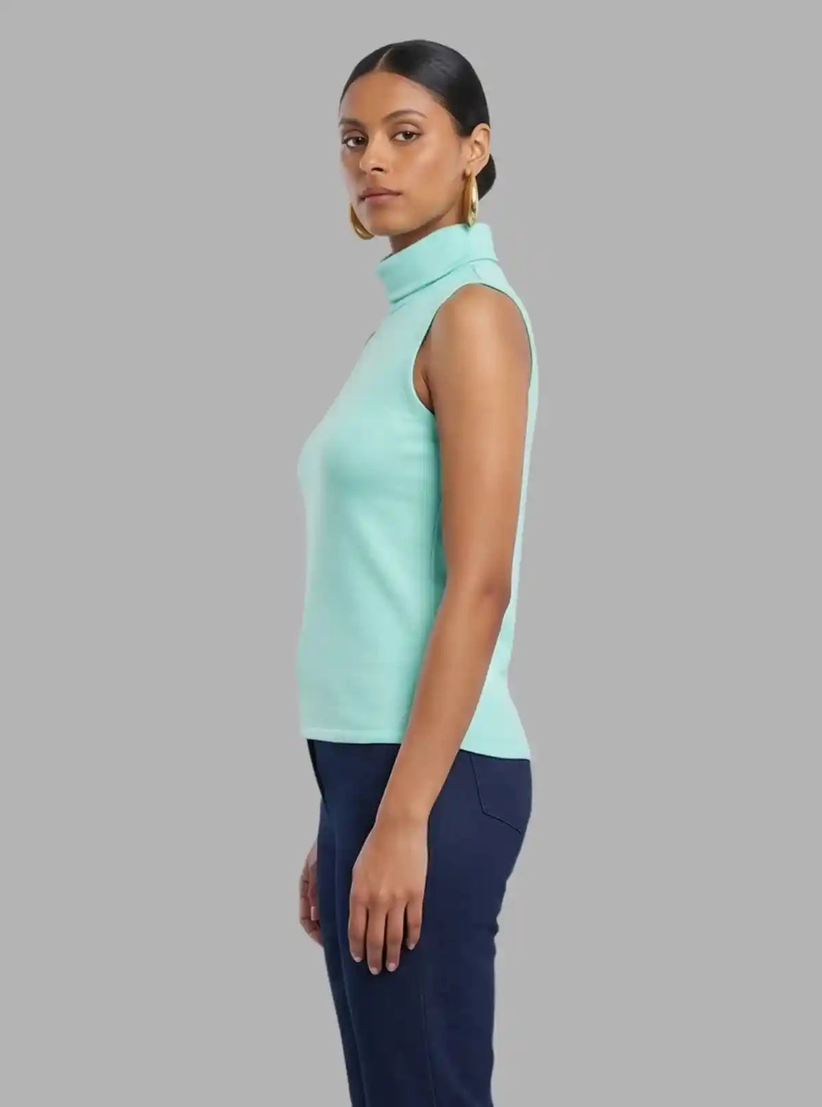 Women’s Blue Roll On Neck Sleeveless Top – Boer and Fitch