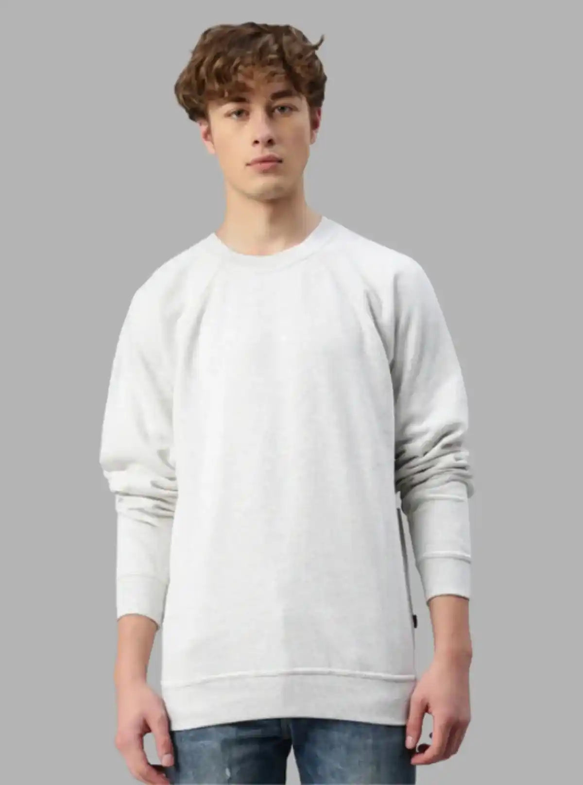 Men’s White Melange Fleece Sweatshirt – Classic Warmth with a Modern Edge