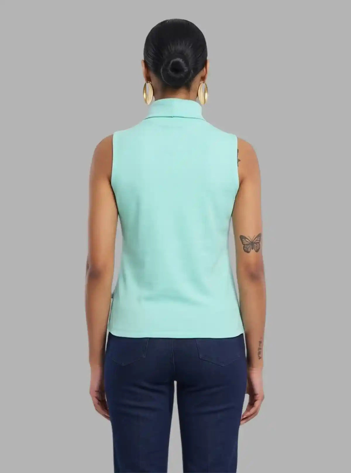 Women’s Blue Roll On Neck Sleeveless Top – Boer and Fitch