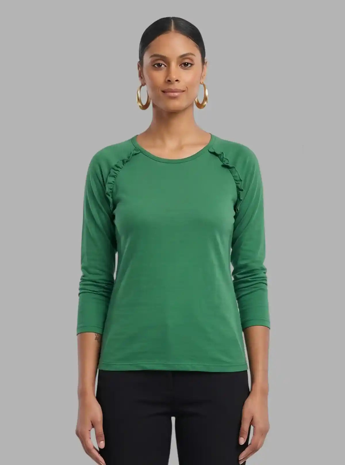 Women’s Green Viscose Knit Long Sleeve Top – Elegant & Lightweight by Boer & Fitch
