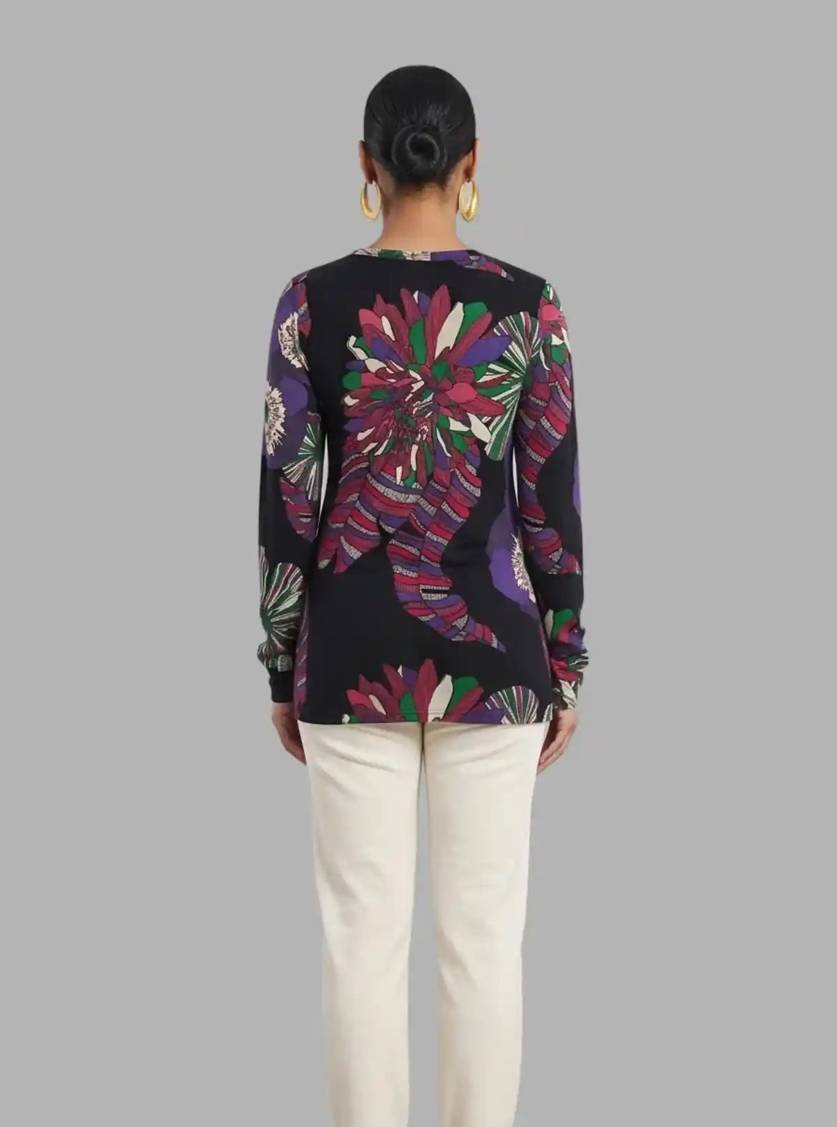 Women's Vintage Groove Floral Print Long Sleeve Cotton Jersey Top