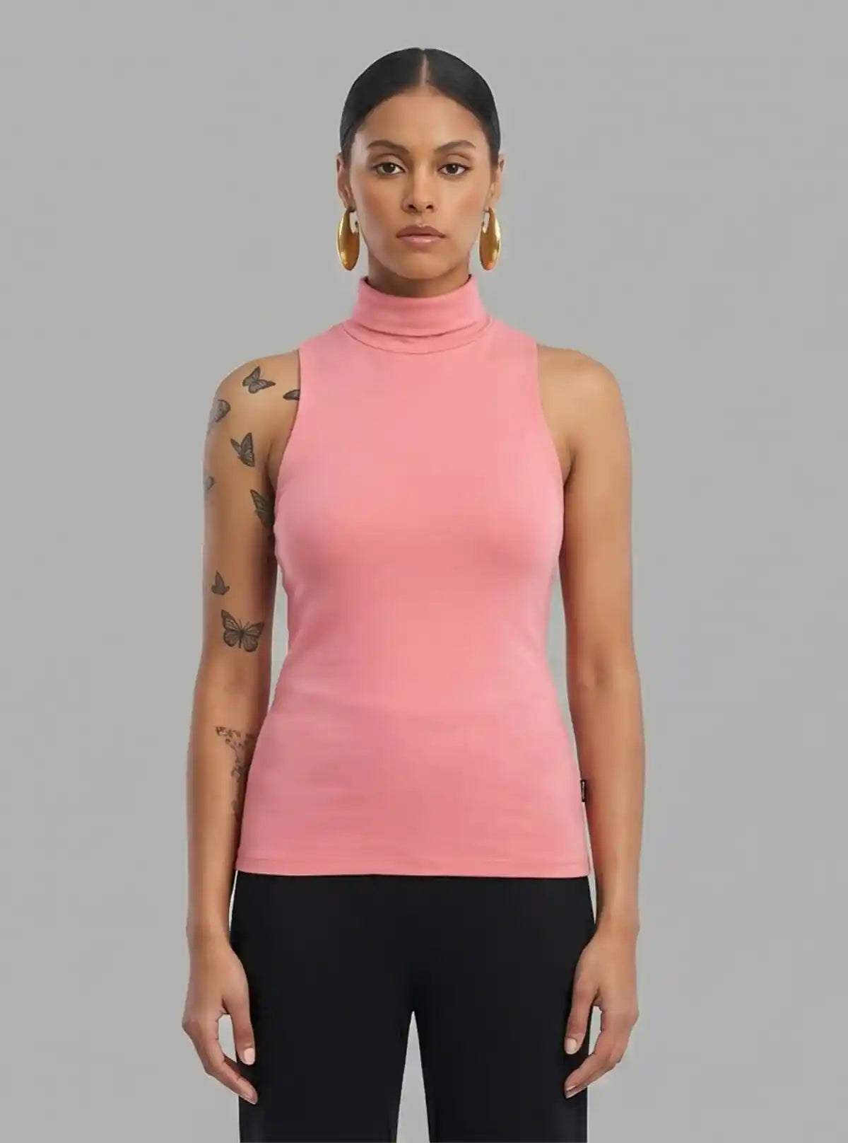 Women’s Pink Turtle Neck Sleeveless Top – Boer and Fitch