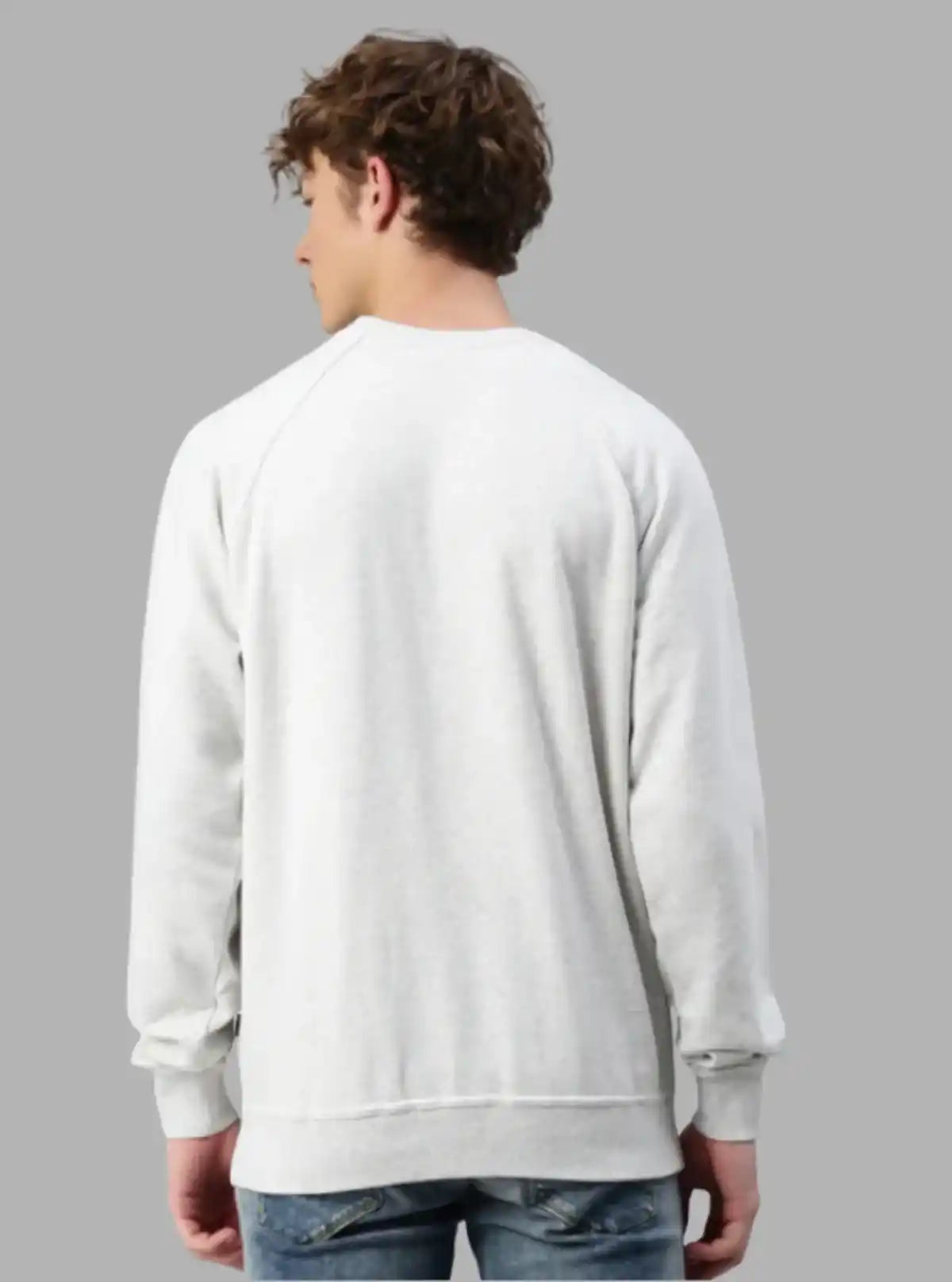 Men’s White Melange Fleece Sweatshirt – Classic Warmth with a Modern Edge