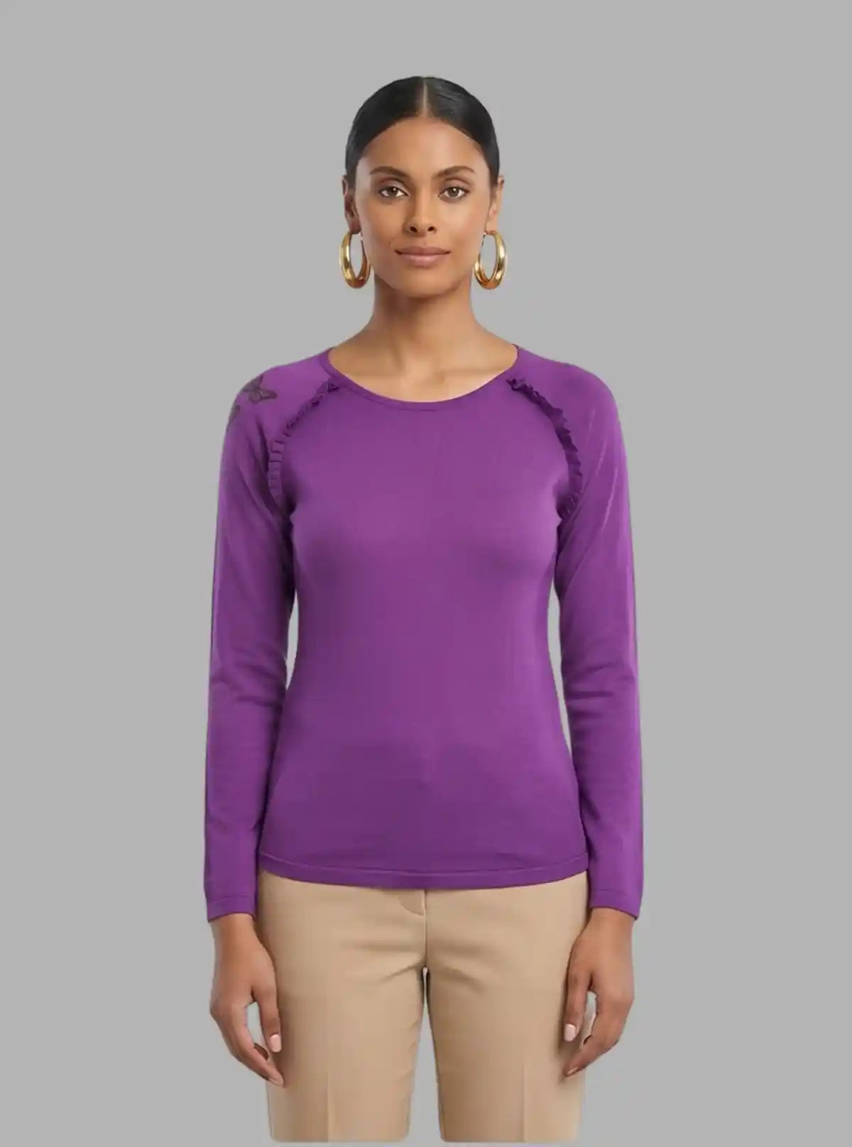 Women's Purple Viscose Knit Long Sleeve Top – Elegant & Soft | Boer & Fitch