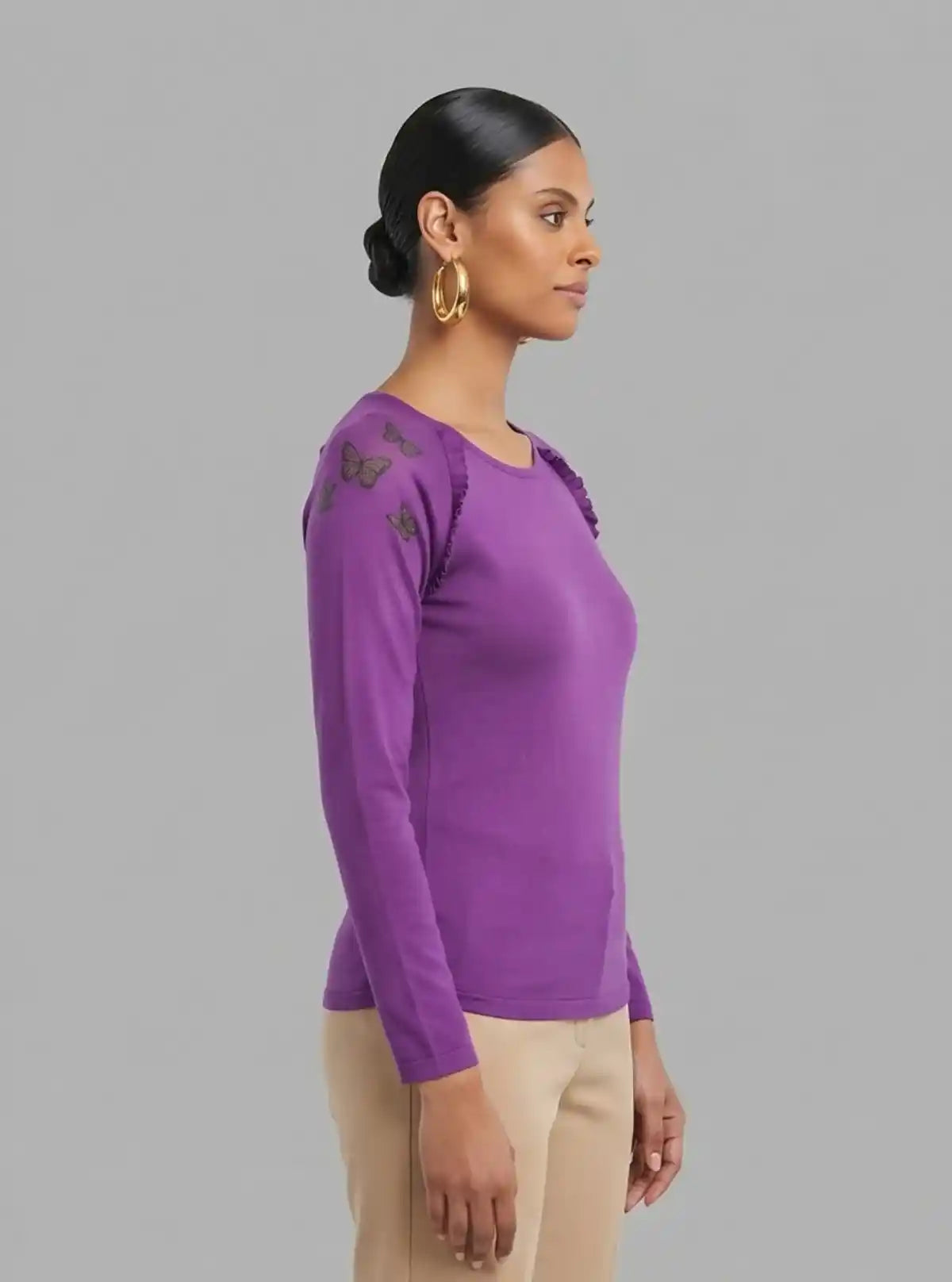 Women's Purple Viscose Knit Long Sleeve Top – Elegant & Soft | Boer & Fitch