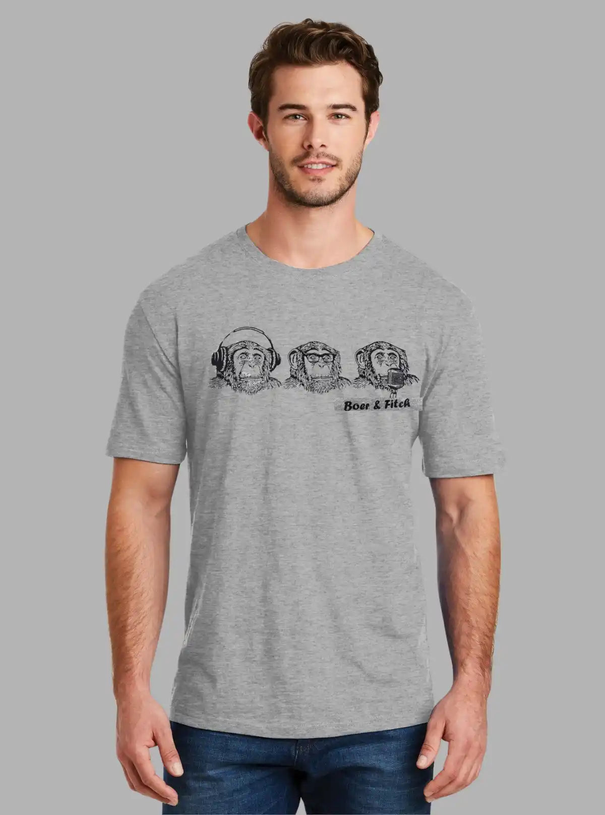 Grey Melange Monkey Print T-Shirt for Men – Casual & Stylish by Boer and Fitch