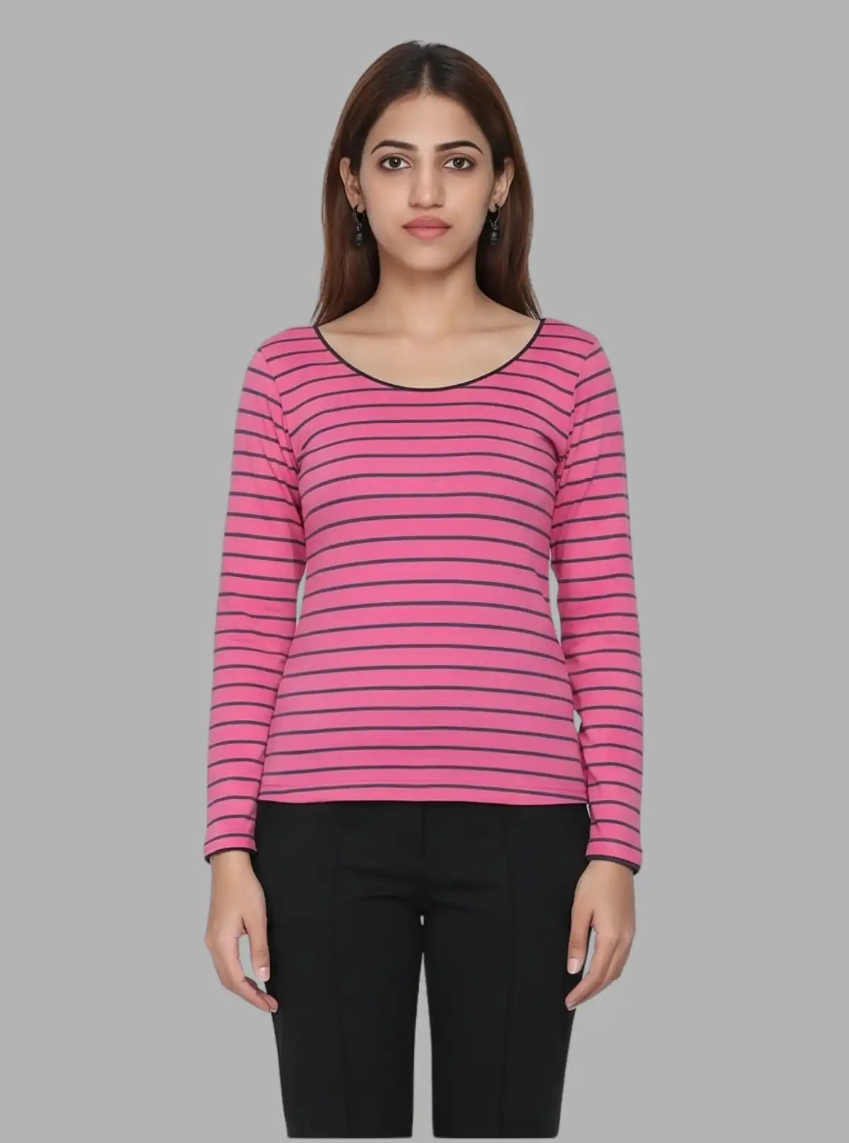 Women’s Fuchsia Striped Printed Long Sleeve Cotton Knit Top | Boer & Fitch