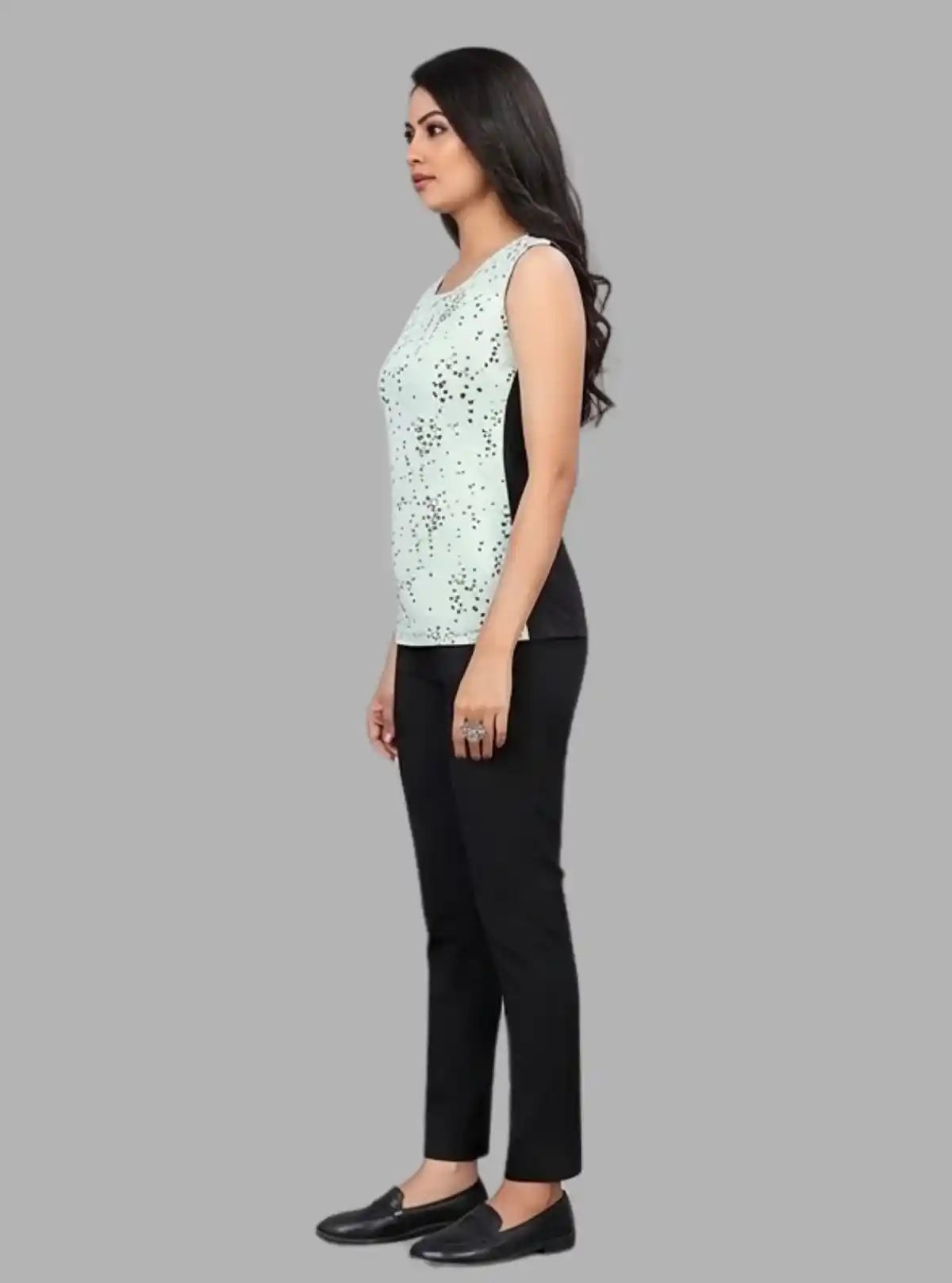 Women’s Light Green Heart Printed Top – Stylish Cotton Blend by Boer and Fitch