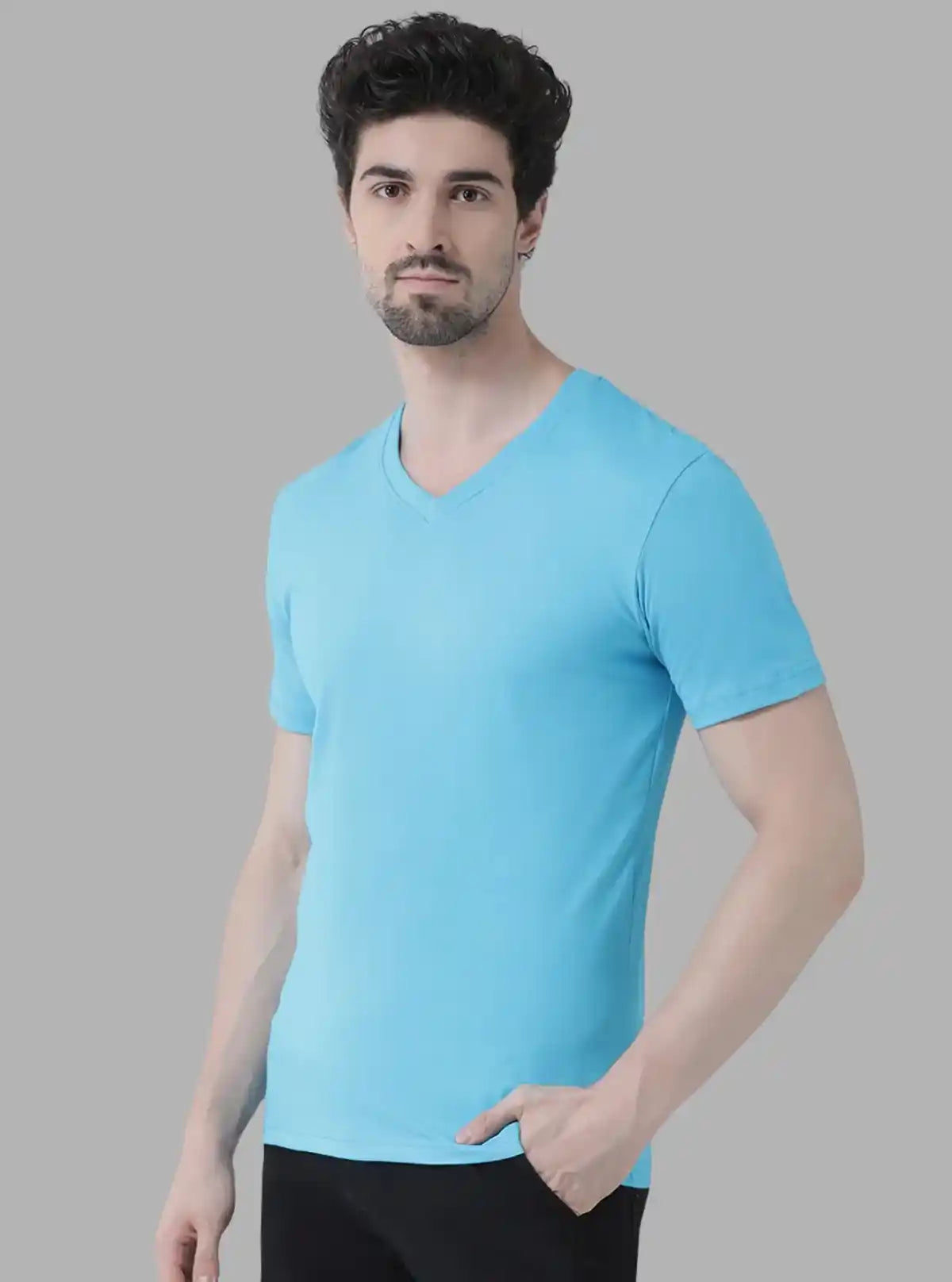 Men’s Sky Blue Basic V-Neck T-Shirt – Soft Cotton Casual Everyday Tee