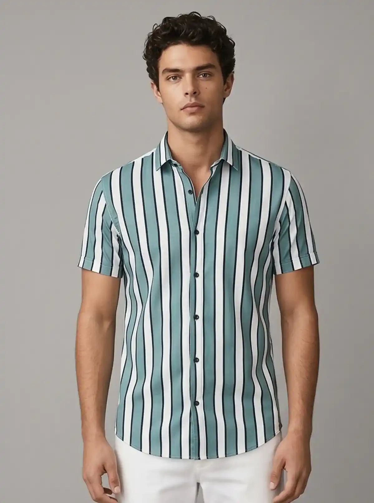 Men’s Turquoise Striped Print Shirt in Polyester Spun | Boer & Fitch