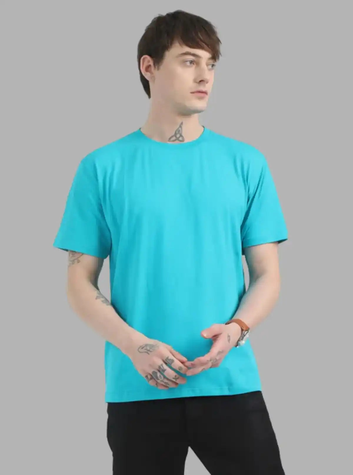Men's Sky Blue Basic Crew Neck T-Shirt – Light, Cool & Everyday Essential