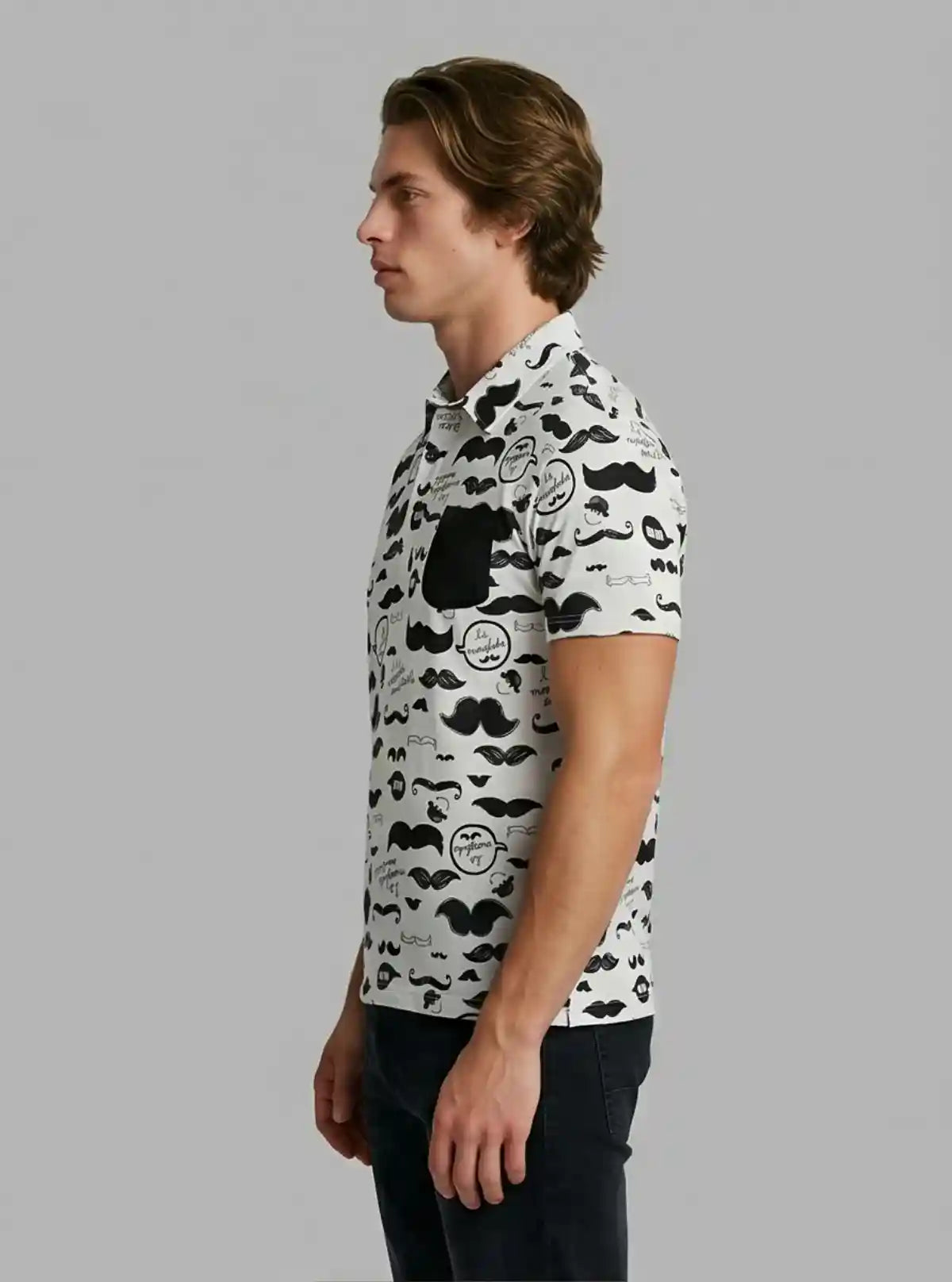 Men’s Mustache Print Polo T-Shirt – Fun, Trendy & Breathable Casualwear