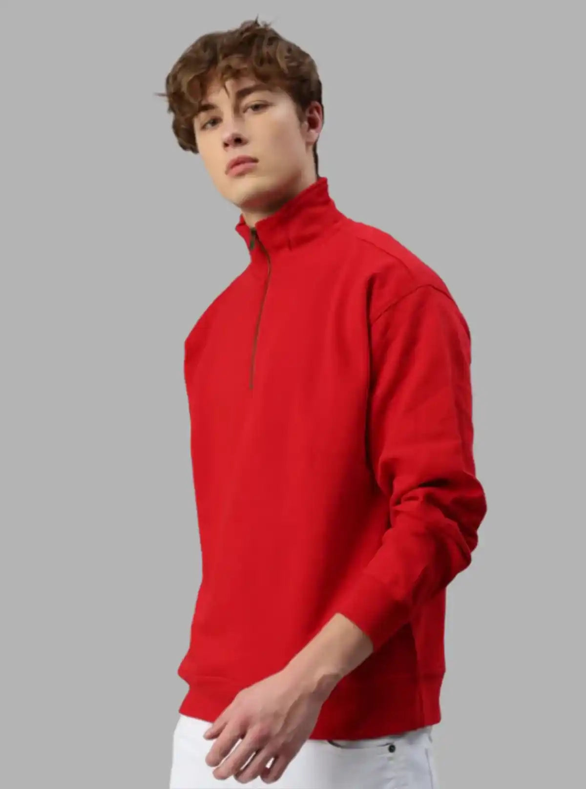Men’s Red Zipper Collar Cardigan – Bold Comfort with Modern Flair