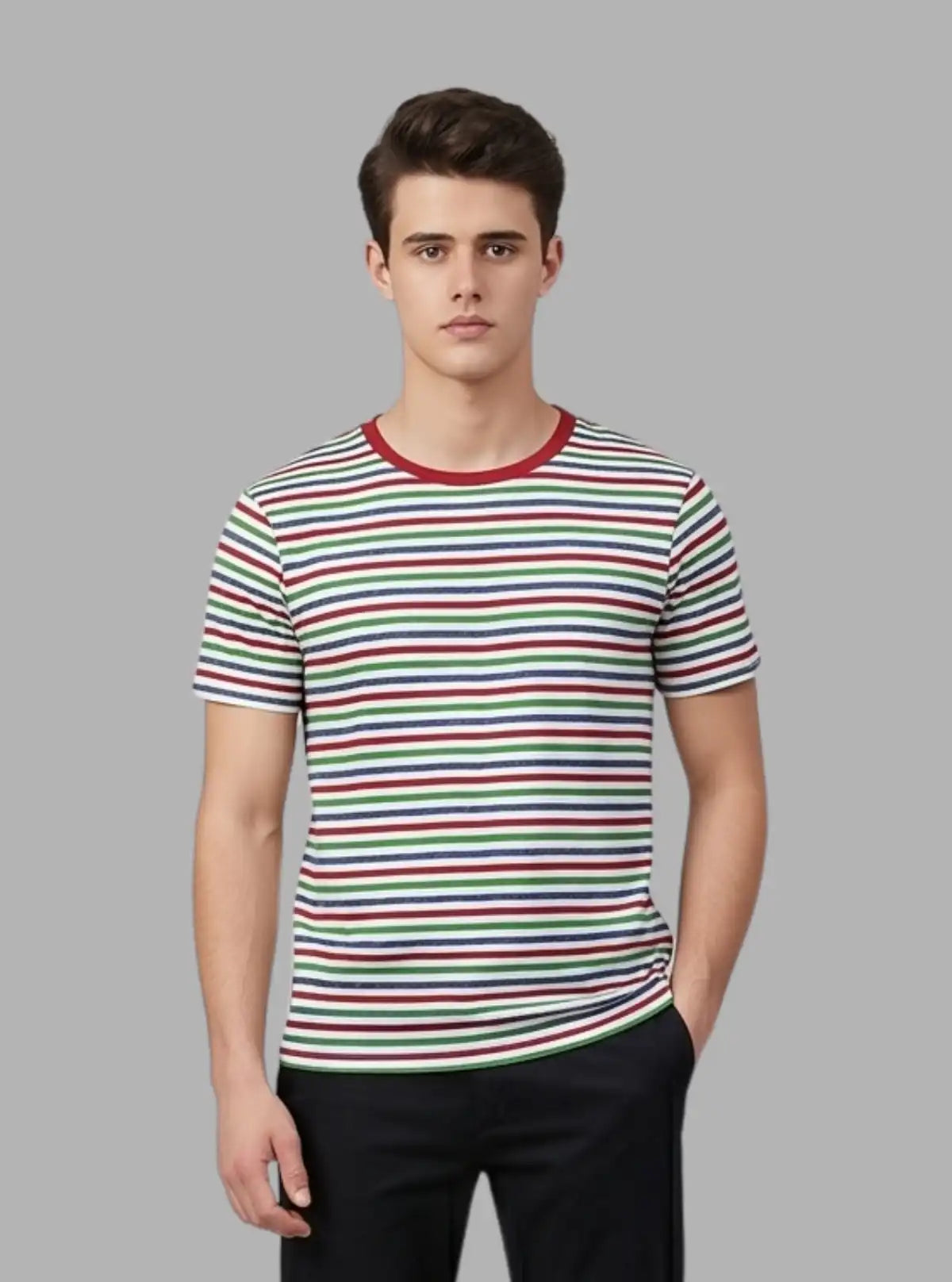 Multicolor Striped Round Neck T-Shirt for Men – Boer and Fitch