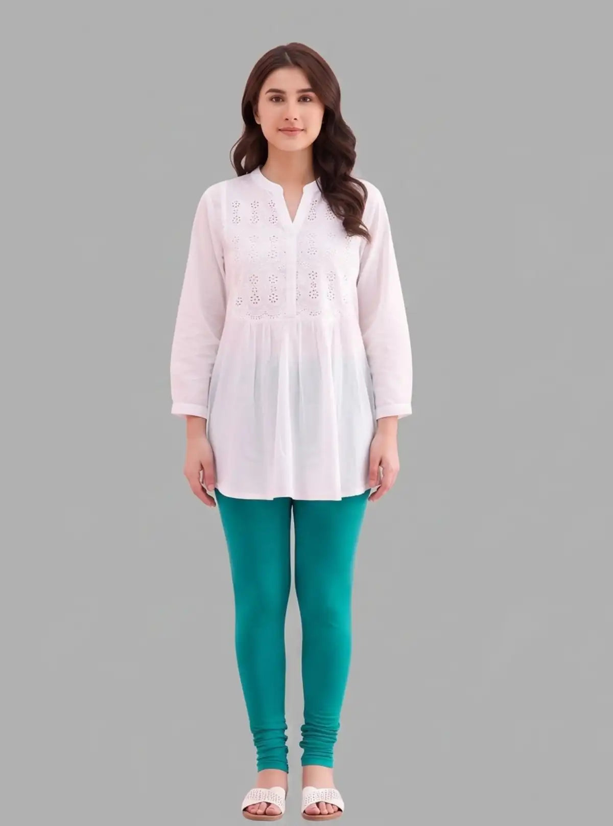 Women's Jade Green Ankle Legging – Feather-Touch Cotton Stretch Fit
