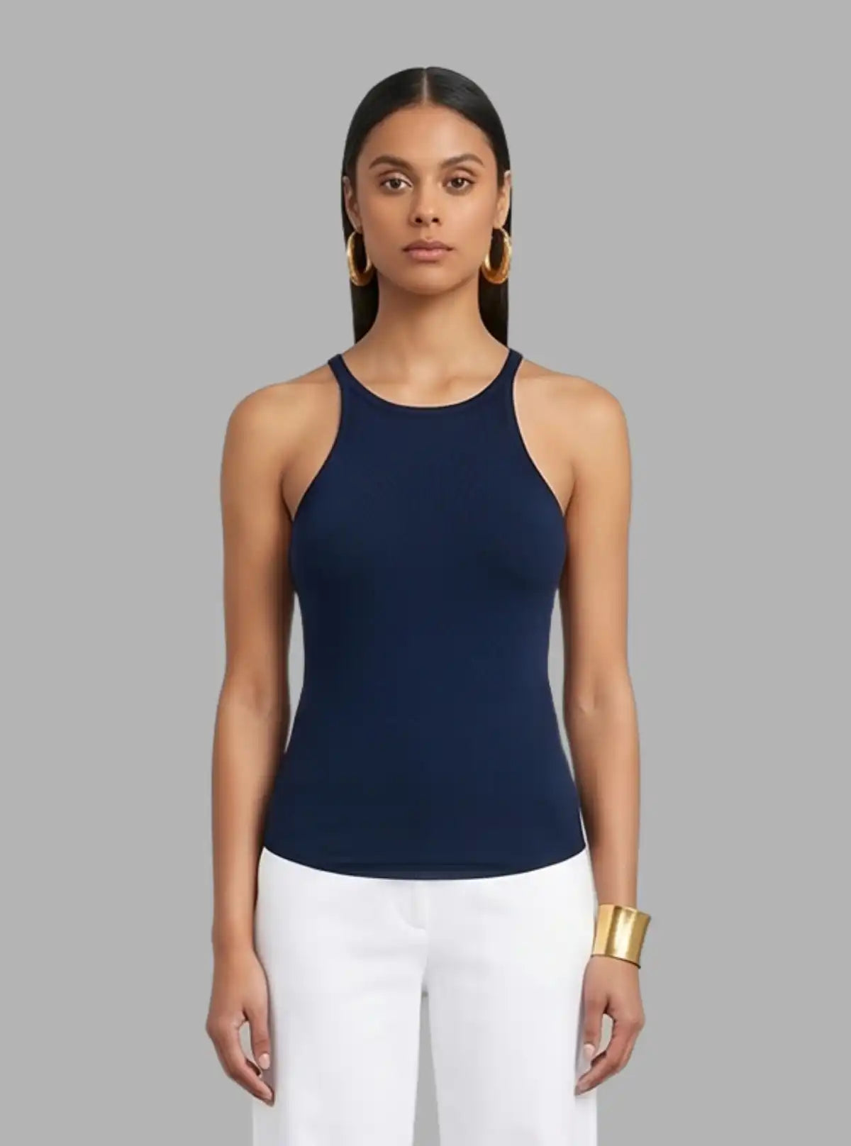 Women’s Navy Ribbed Tank Top – Stylish & Comfortable | Boer & Fitch