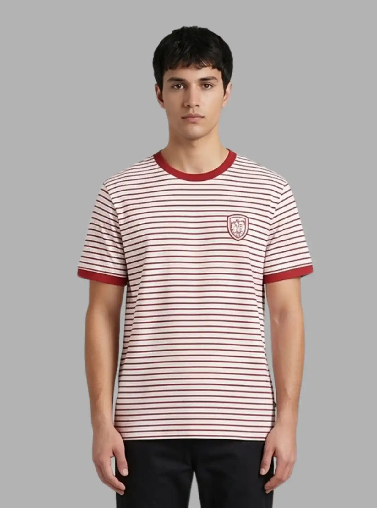 Men’s Red Striped Crew Neck T-Shirt | 100% Cotton Short Sleeve Tee by Boer and Fitch