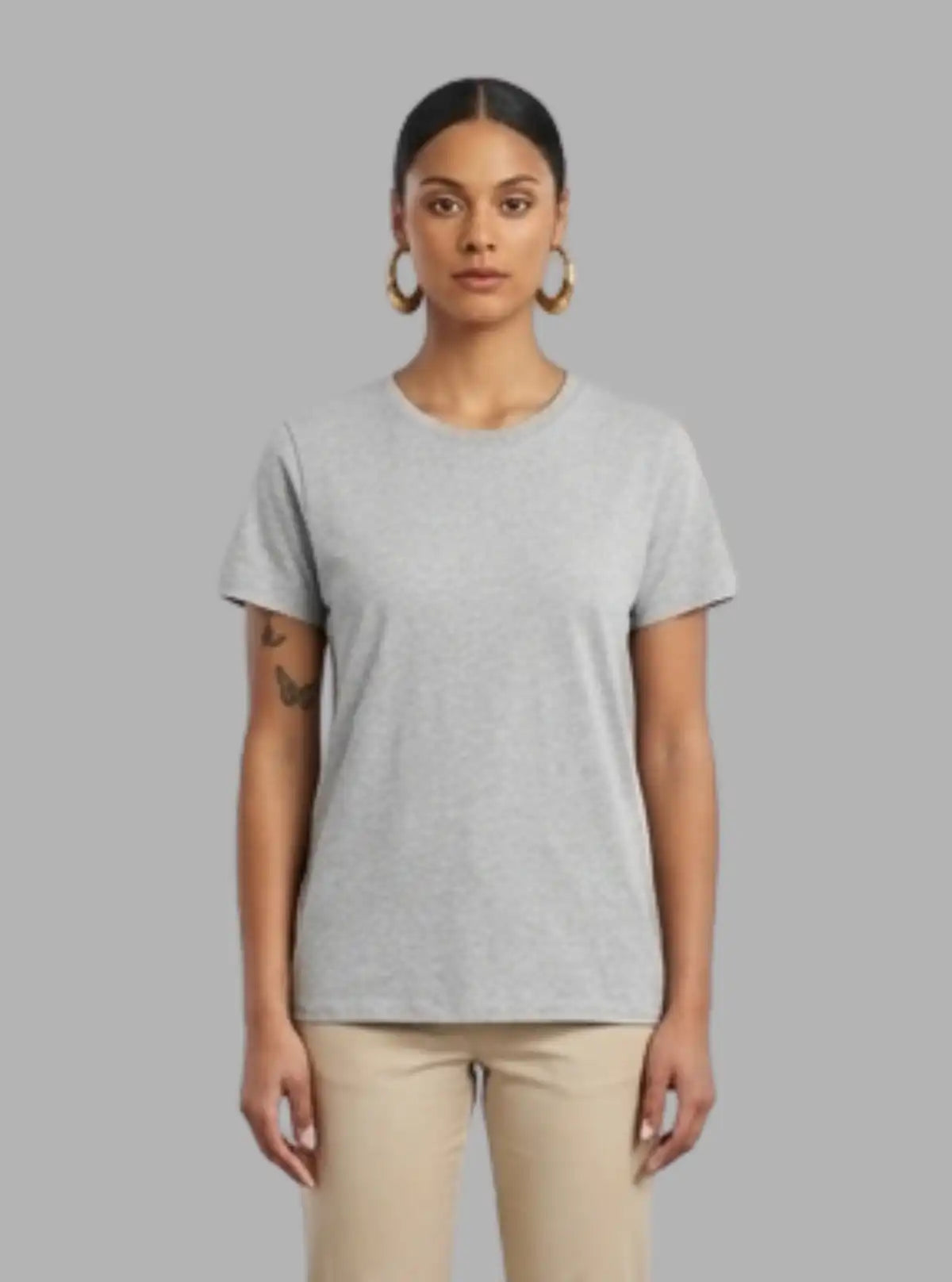 Women's Grey Melange Crew Neck Cotton Jersey Short Sleeve T-Shirt by Boer and Fitch