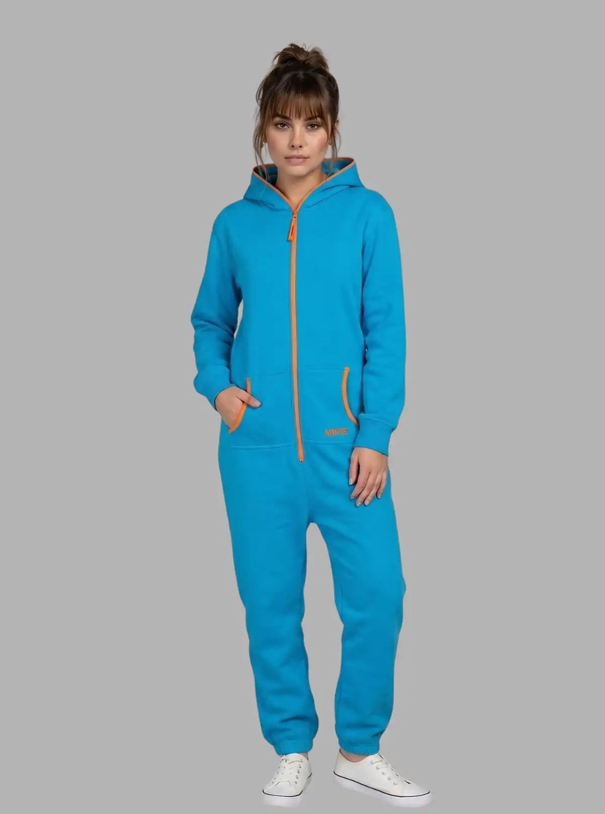 Women’s Blue Hooded Jumpsuit in Organic Cotton & Recycled Poly Blend