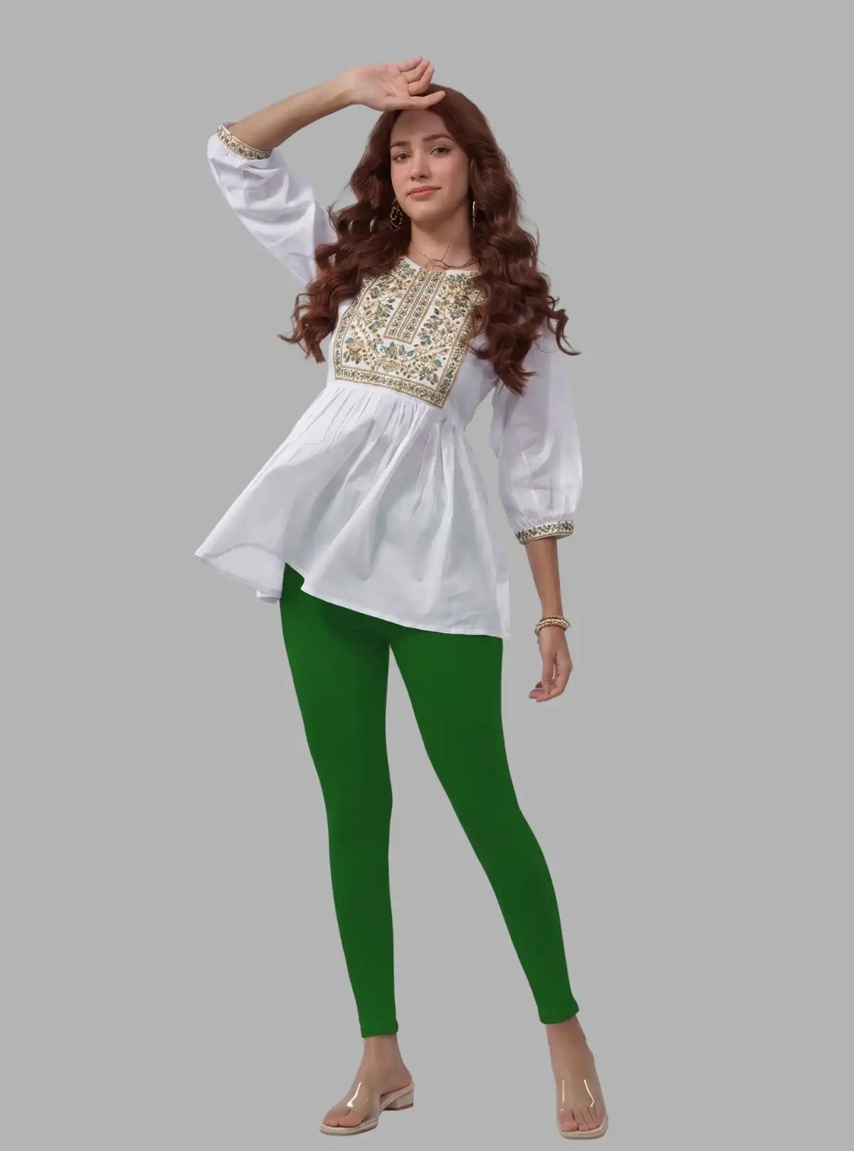 Women's Green Ankle Legging – Cotton Elastane Feather-Touch Jersey by Boer & Fitch