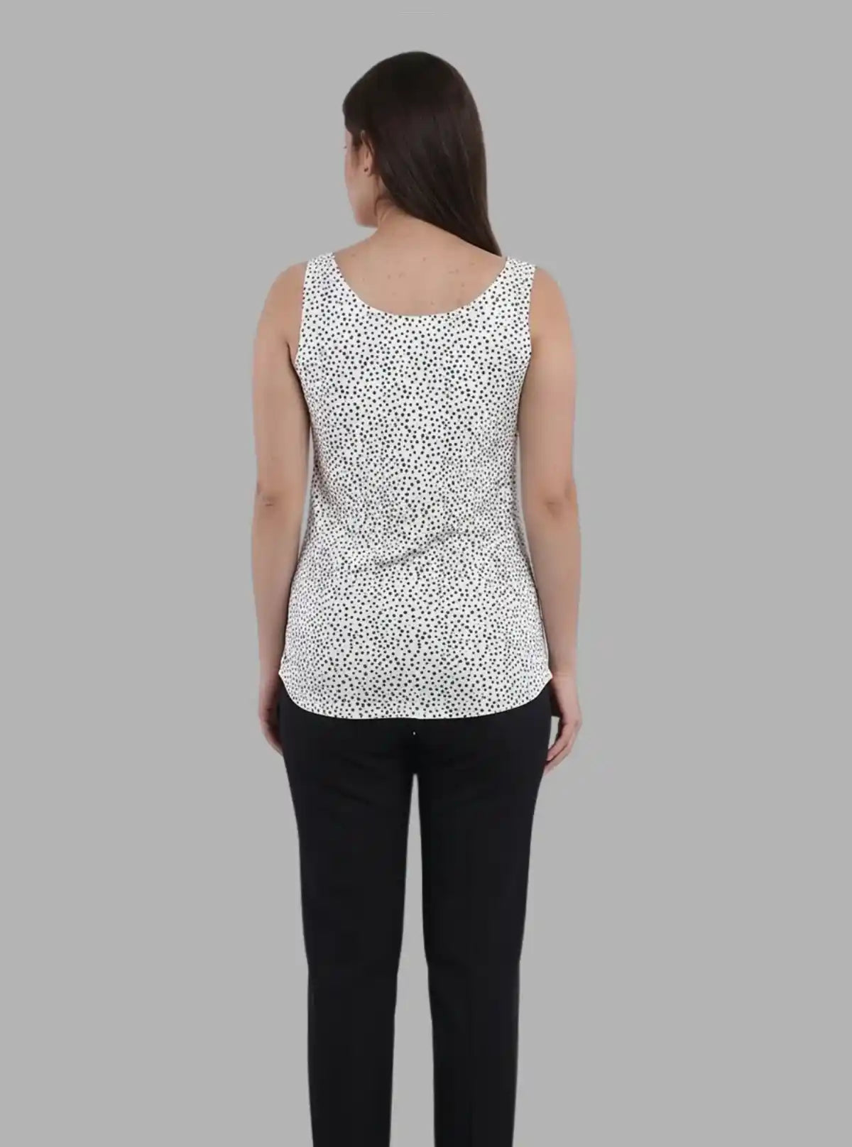 Women’s White Artistic Printed Sleeveless Top – Stylish Cotton Jersey by Boer and Fitch