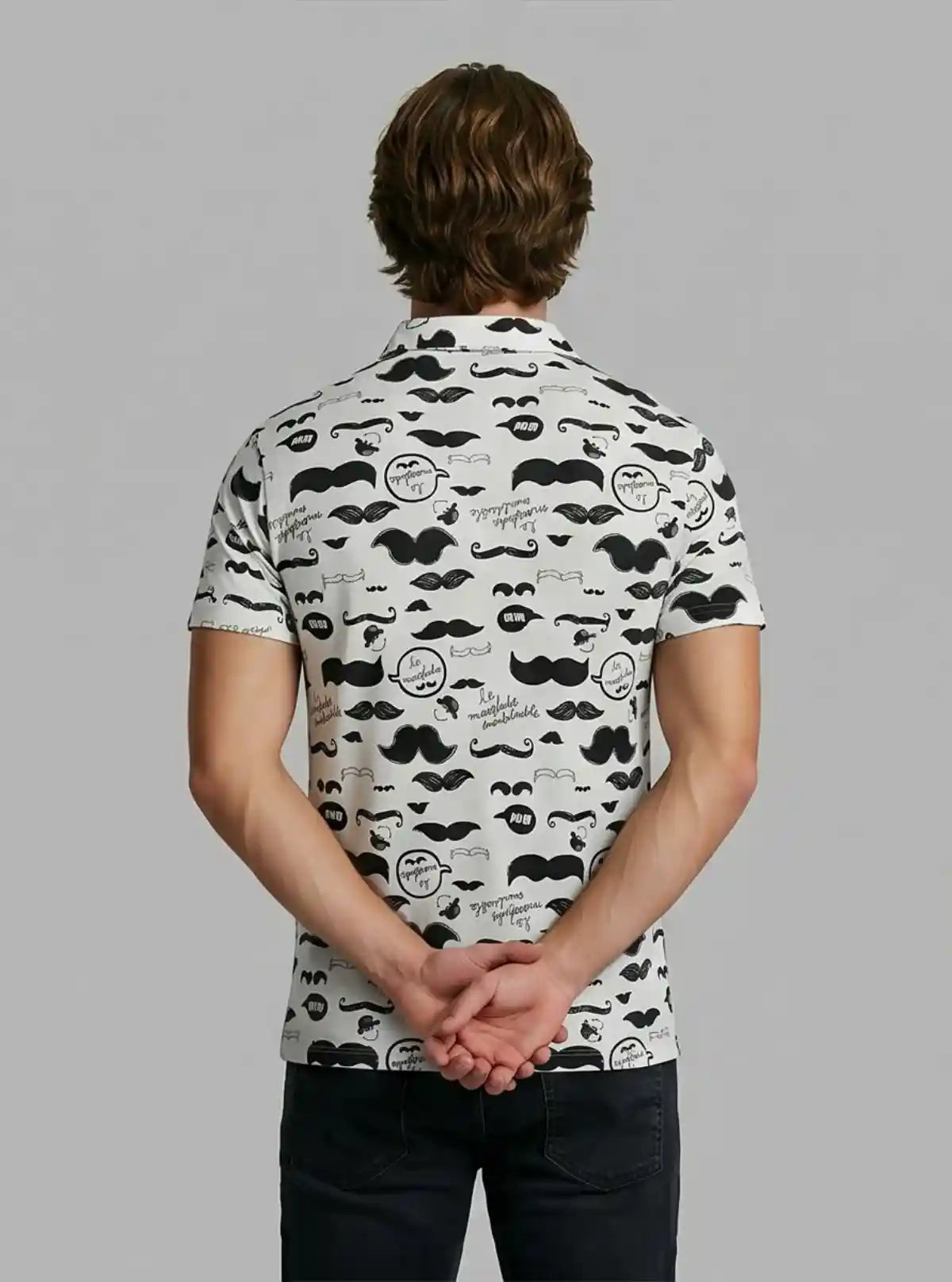Men’s Mustache Print Polo T-Shirt – Fun, Trendy & Breathable Casualwear