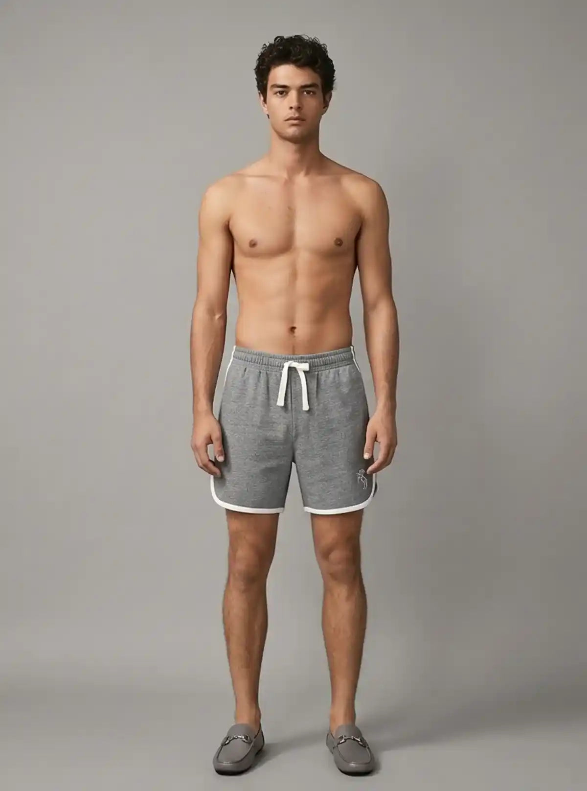 Men’s Charcoal Melange Cotton Fleece Shorts with White Piping – Boer & Fitch