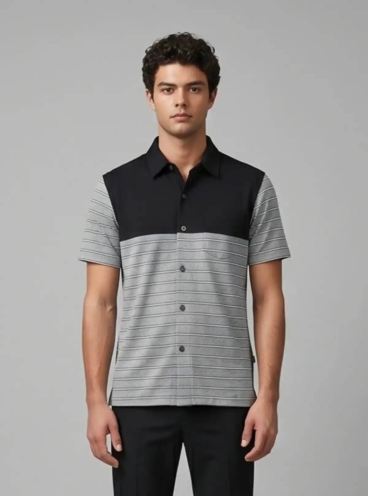 Men’s Black with Grey Striped Polo T-Shirt – Classic, Stylish & Breathable Fit