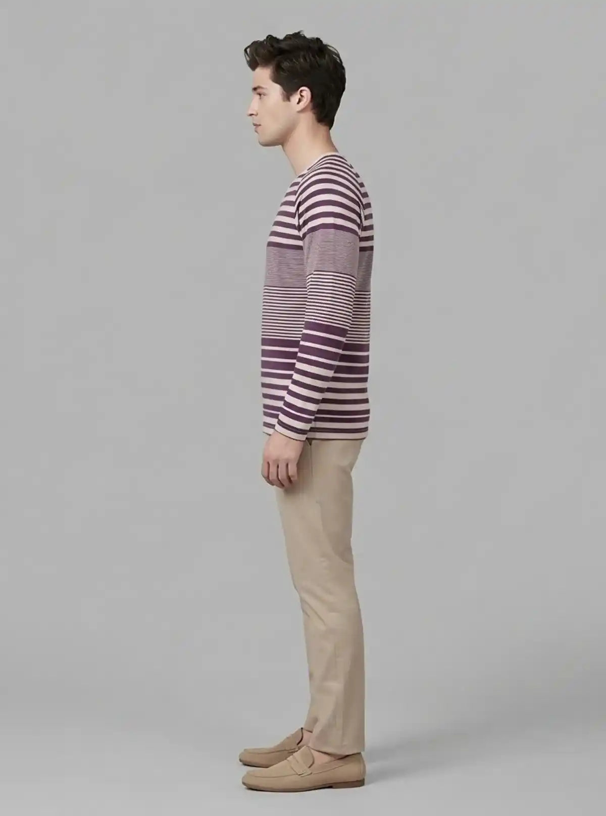 Men’s Indigo Striped V-Neck Full Sleeve T-Shirt – Classic Meets Cool