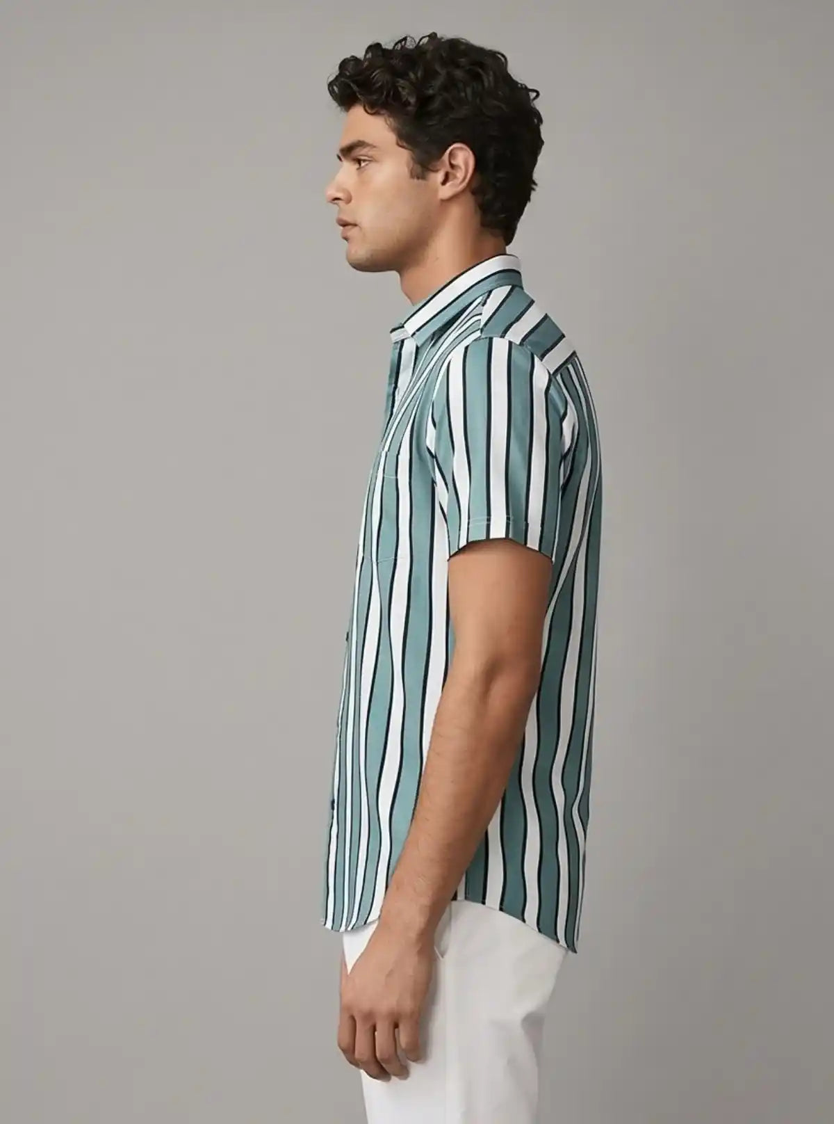 Men’s Turquoise Striped Print Shirt in Polyester Spun | Boer & Fitch