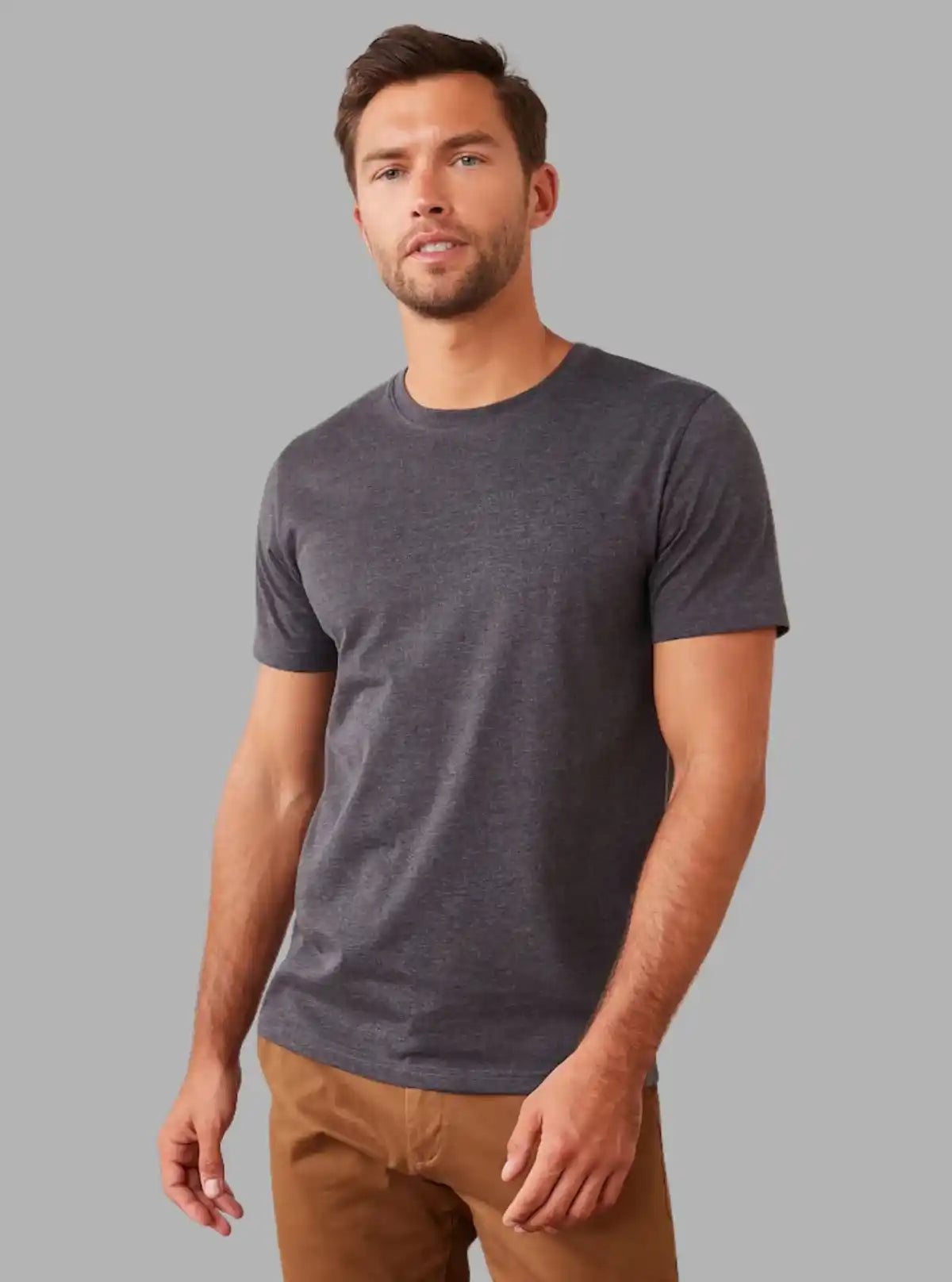Men's Charcoal Melange Basic Crew Neck T-Shirt – Refined Style & Soft Comfort