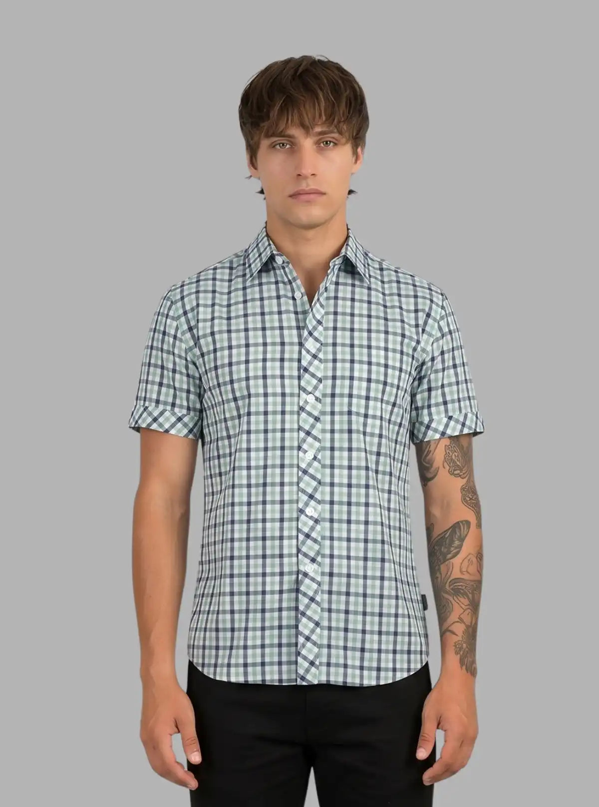 Soft Green Checkered Half Sleeve Shirt for Men – Casual Cotton Shirt by Boer and Fitch