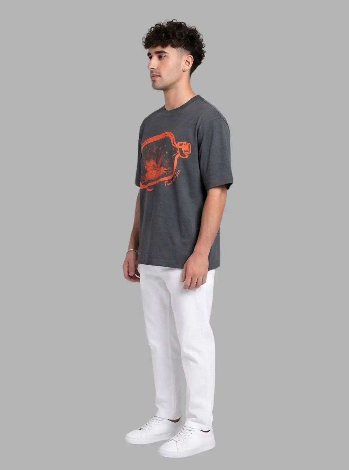 Men’s Charcoal Melange Bottle Print T-Shirt – Trendy & Comfortable | Boer & Fitch