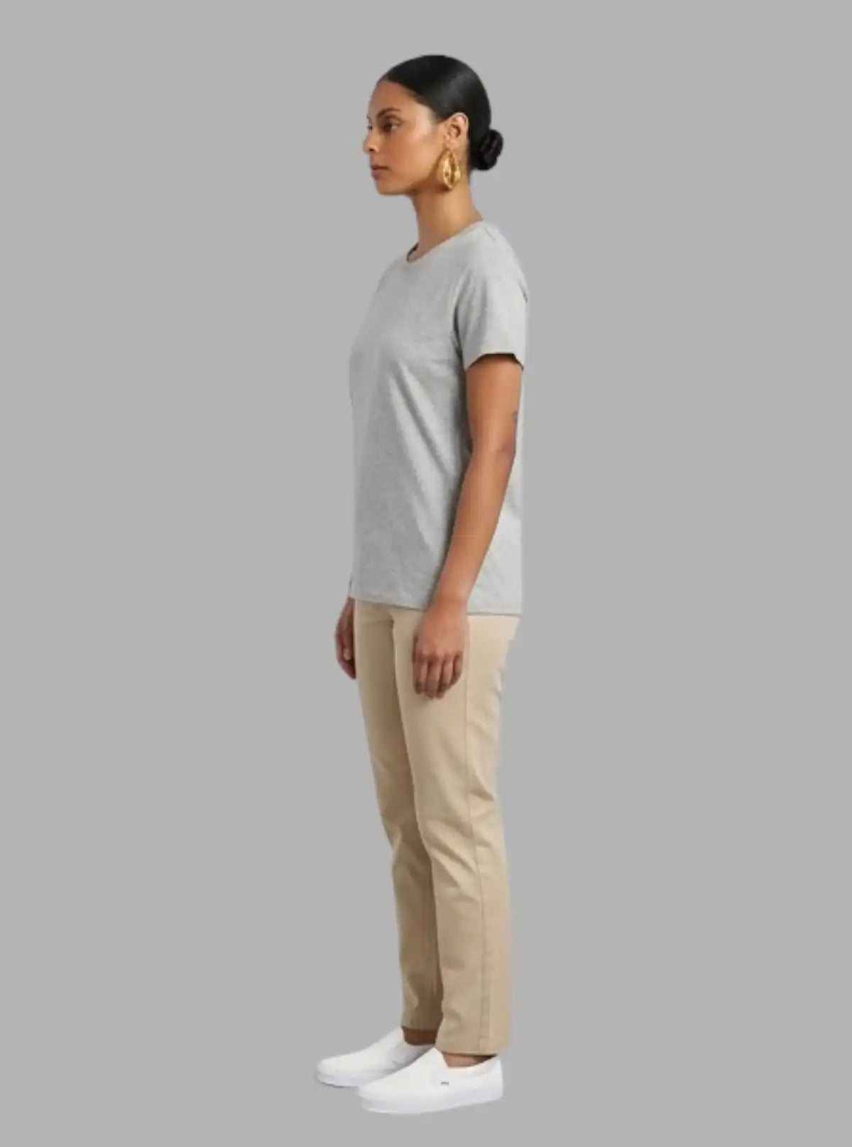 Women's Grey Melange Crew Neck Cotton Jersey Short Sleeve T-Shirt by Boer and Fitch