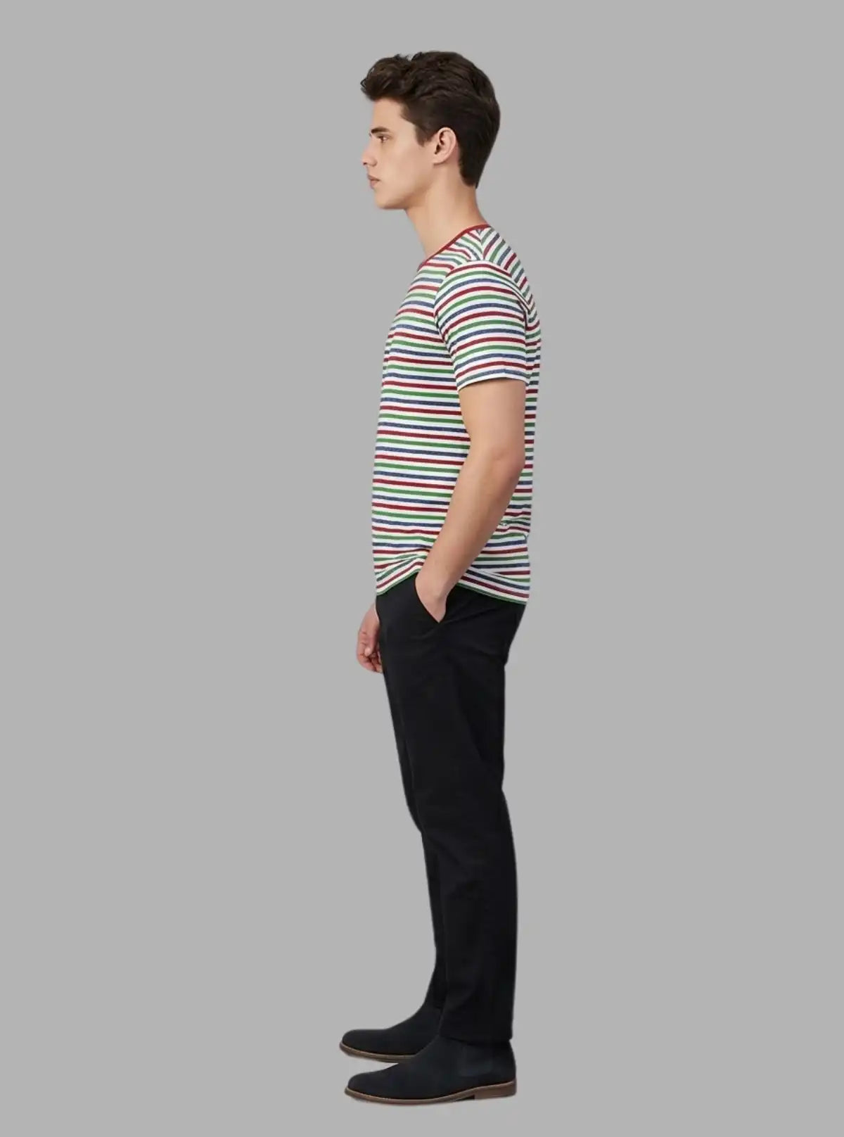Multicolor Striped Round Neck T-Shirt for Men – Boer and Fitch