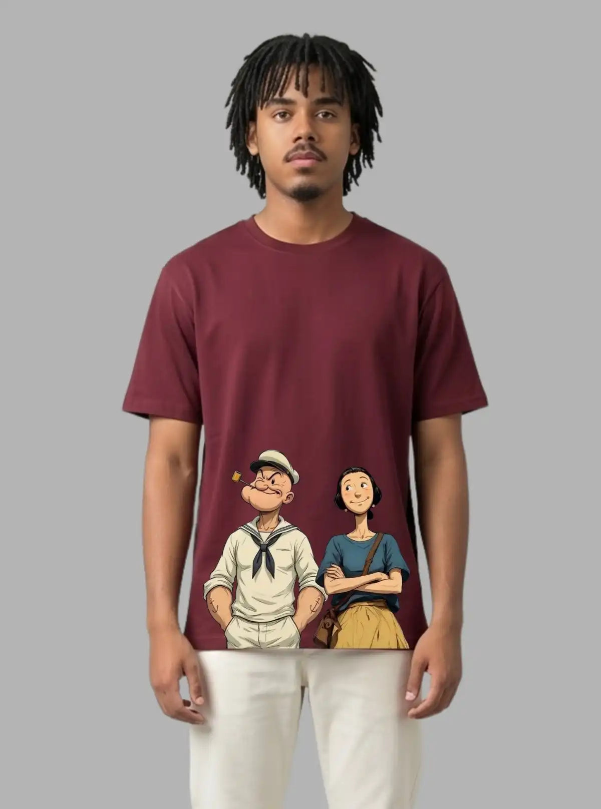 Boer and Fitch Men's Maroon Cool Popeye Printed Cotton T-Shirt | Graphic Regular Fit Tee